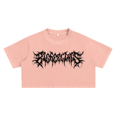 Big Feelings Metal Font Snow Washed Crop Top - Goth Cloth Co.250410PODAA0071#001