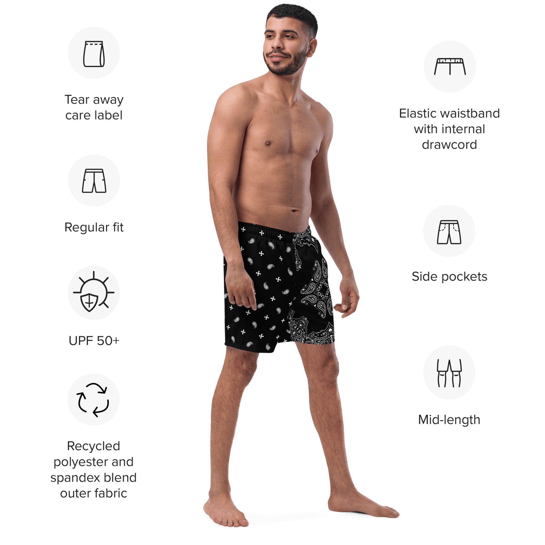 Black Bandana Men's Swim Trunks - Goth Cloth Co.6558912_14636