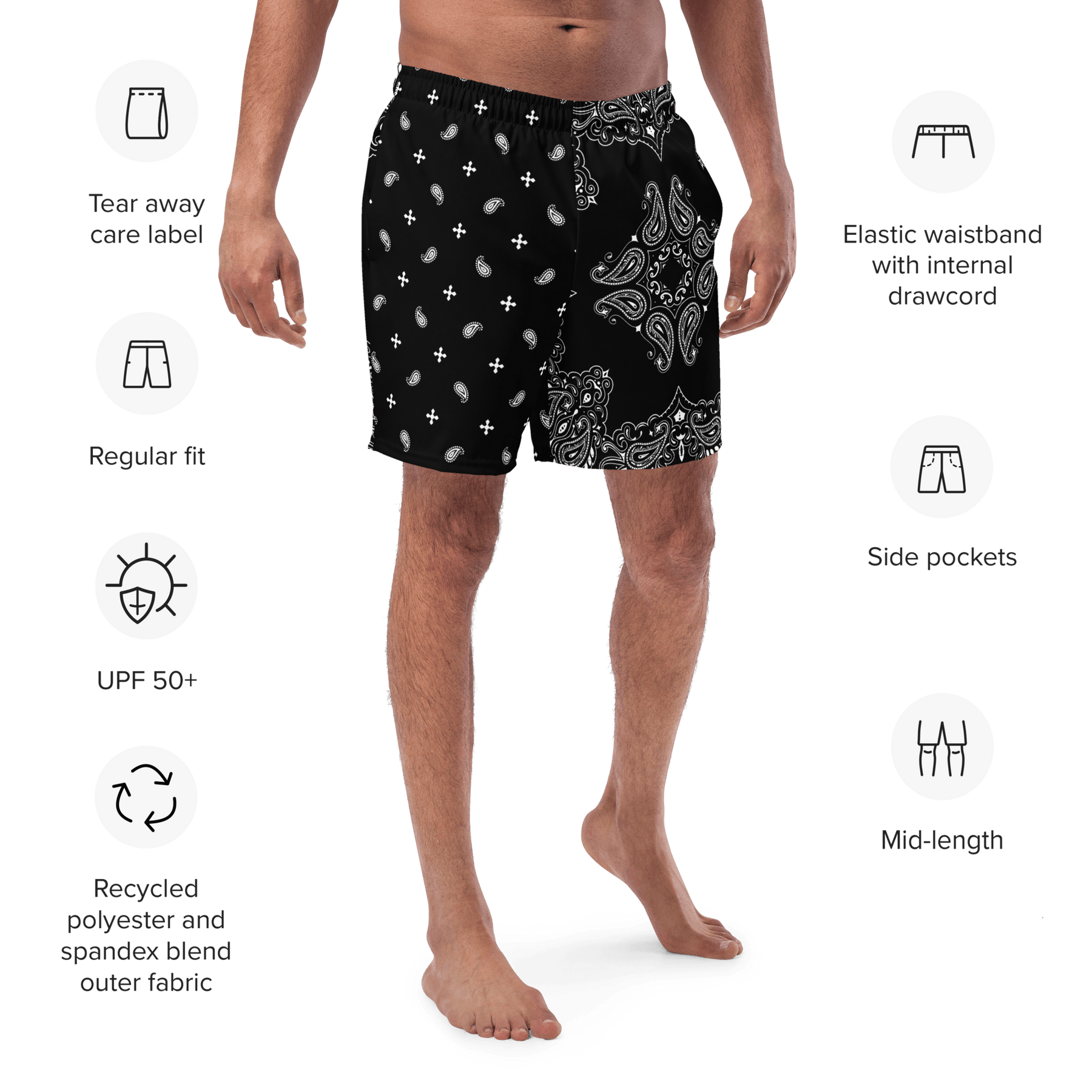 Black Bandana Men's Swim Trunks - Goth Cloth Co.6558912_14636