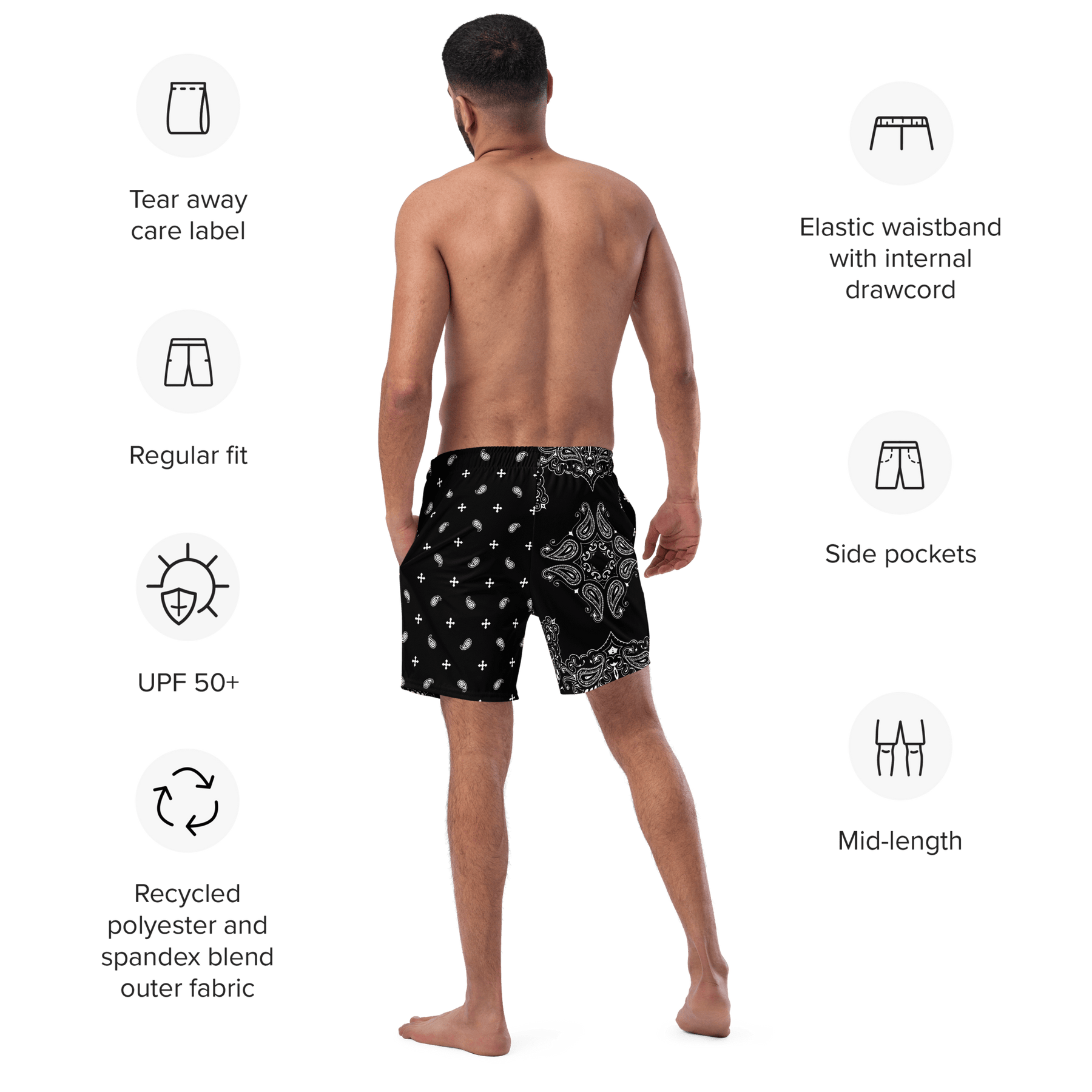 Black Bandana Men's Swim Trunks - Goth Cloth Co.6558912_14636