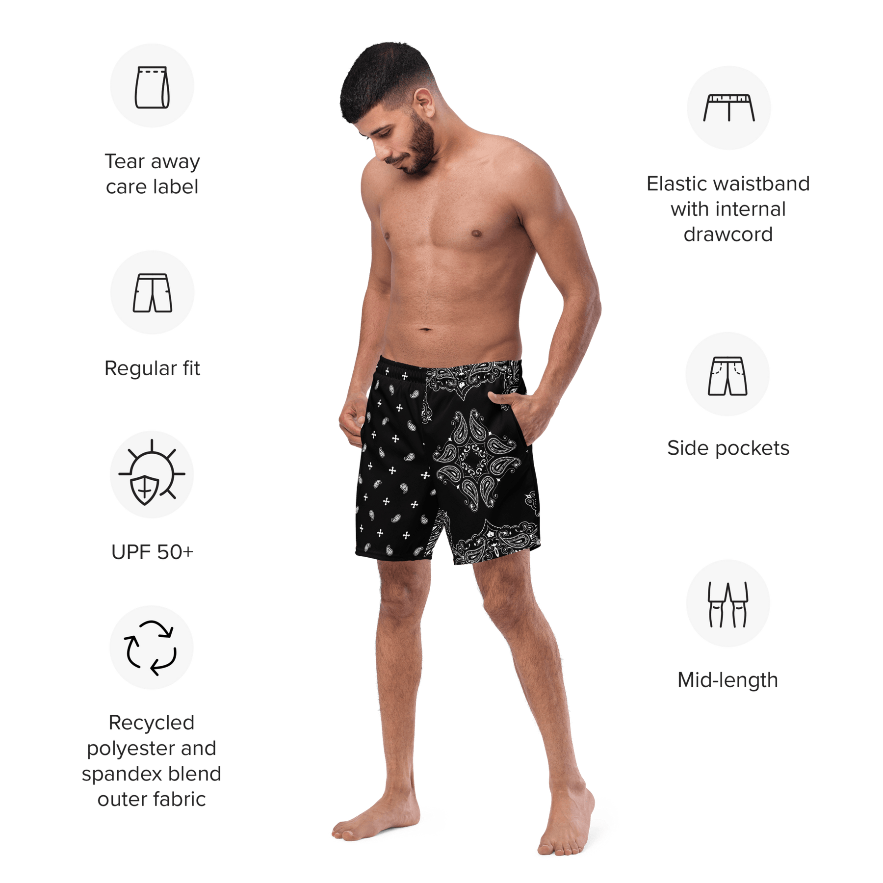 Black Bandana Men's Swim Trunks - Goth Cloth Co.6558912_14636