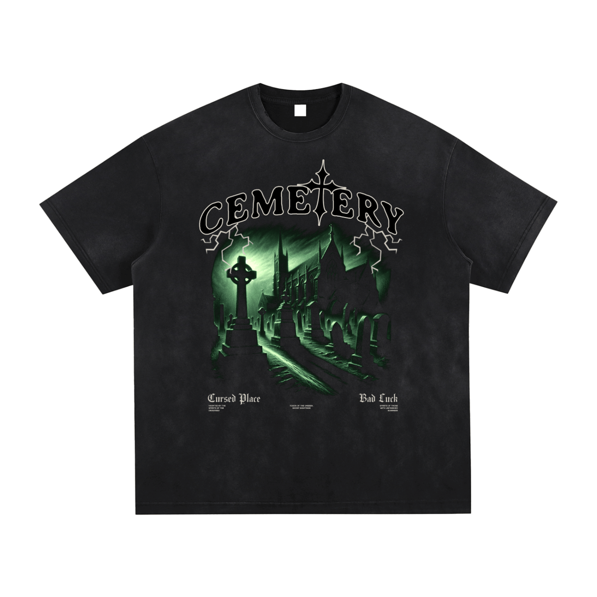 Cemetery Haunts Vintage Washed Hand - Frayed T-Shirt - Goth Cloth Co.250410PODPQ0073#001