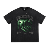 Cemetery Haunts Vintage Washed Hand - Frayed T-Shirt - Goth Cloth Co.250410PODPQ0073#001