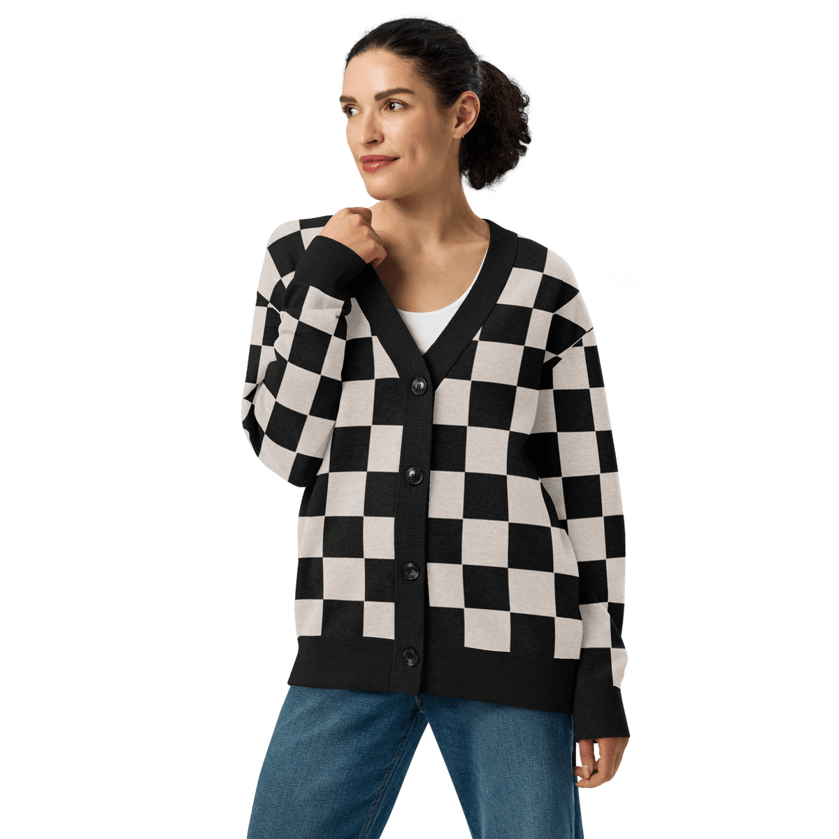 Checkers and Cream Knit Cardigan - Goth Cloth Co.6474734_21036