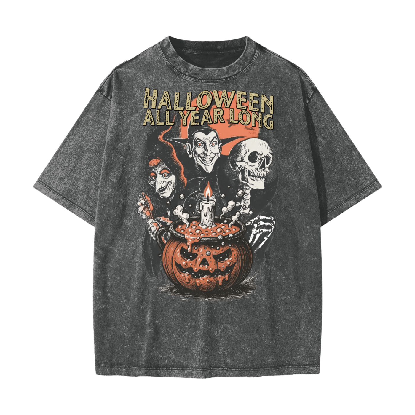 Halloween All Year Long Acid Wash T-Shirt - Goth Cloth Co.250807PODPQ0797007