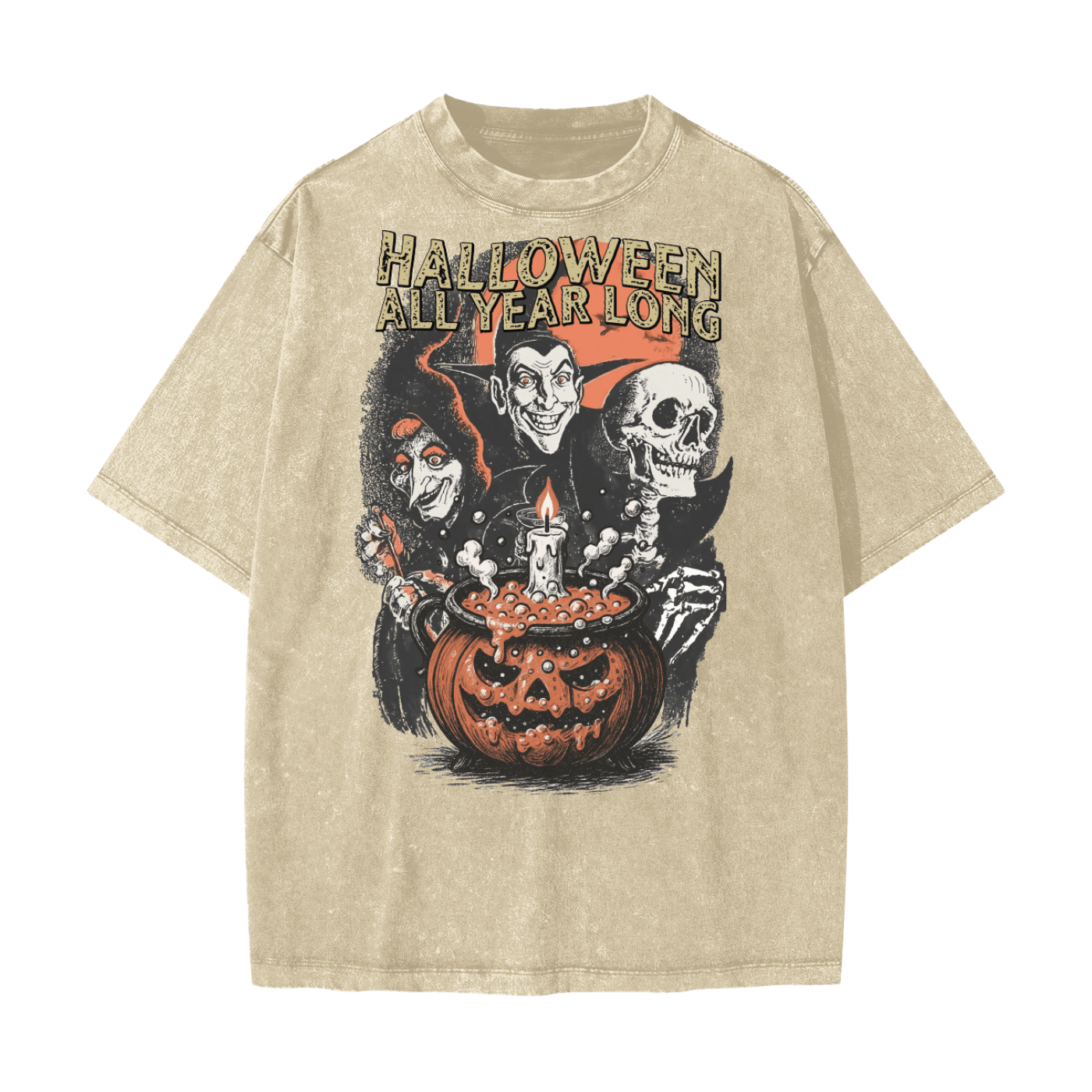 Halloween All Year Long Acid Wash T-Shirt - Goth Cloth Co.250807PODPQ0797013