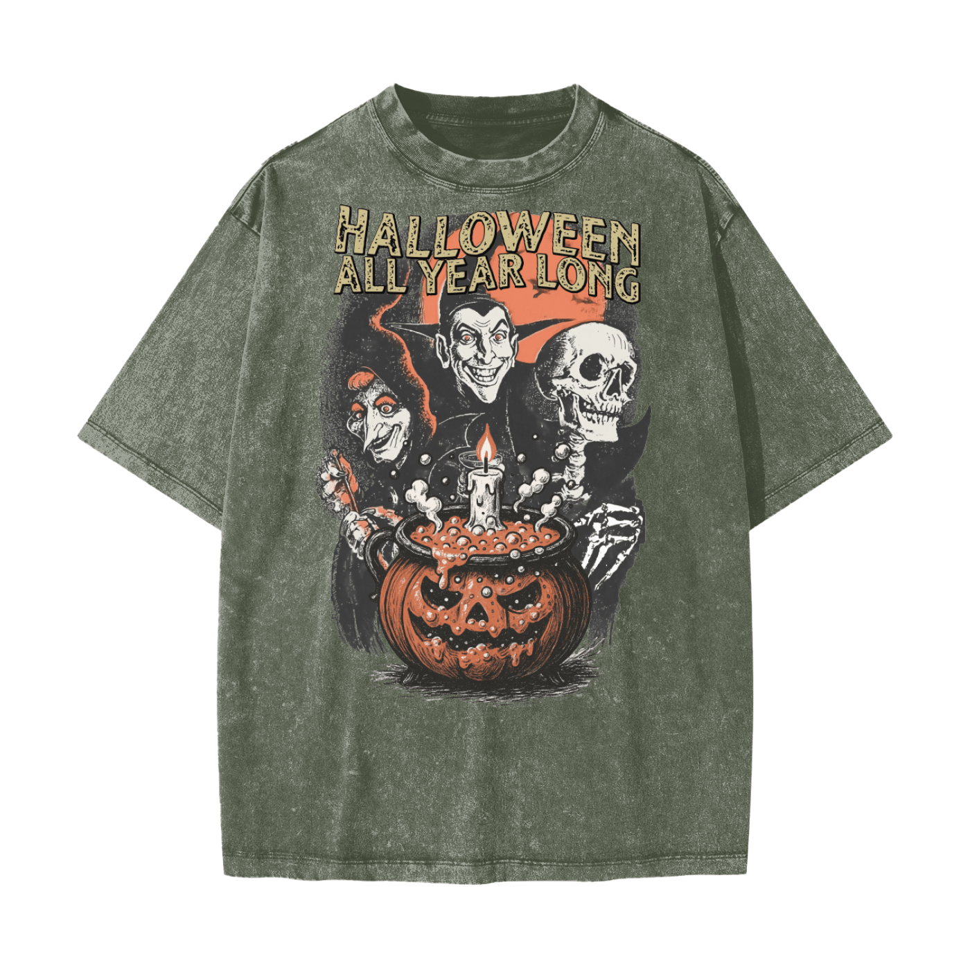 Halloween All Year Long Acid Wash T-Shirt - Goth Cloth Co.250807PODPQ0797019