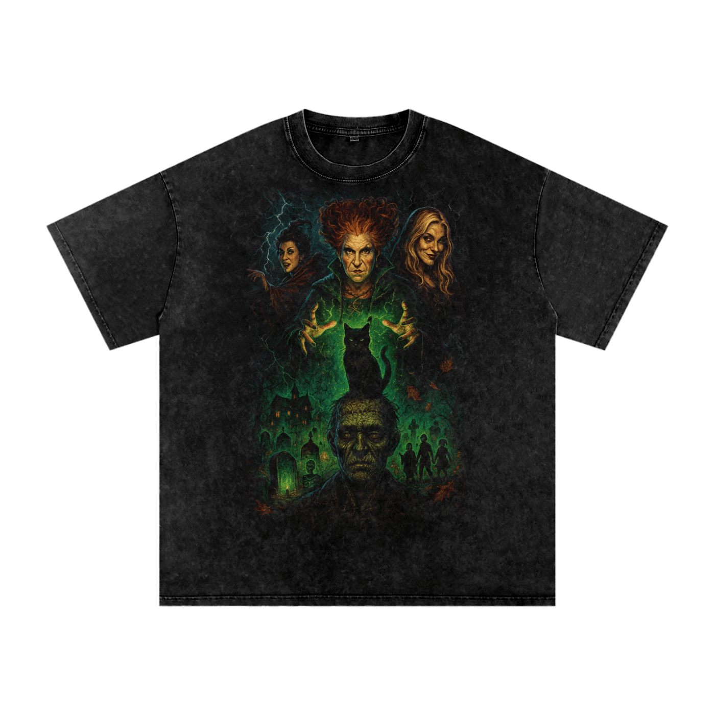Hocus Pocus Sisters Acid Wash Oversized T-Shirt - Goth Cloth Co.250806PODPQ0158001