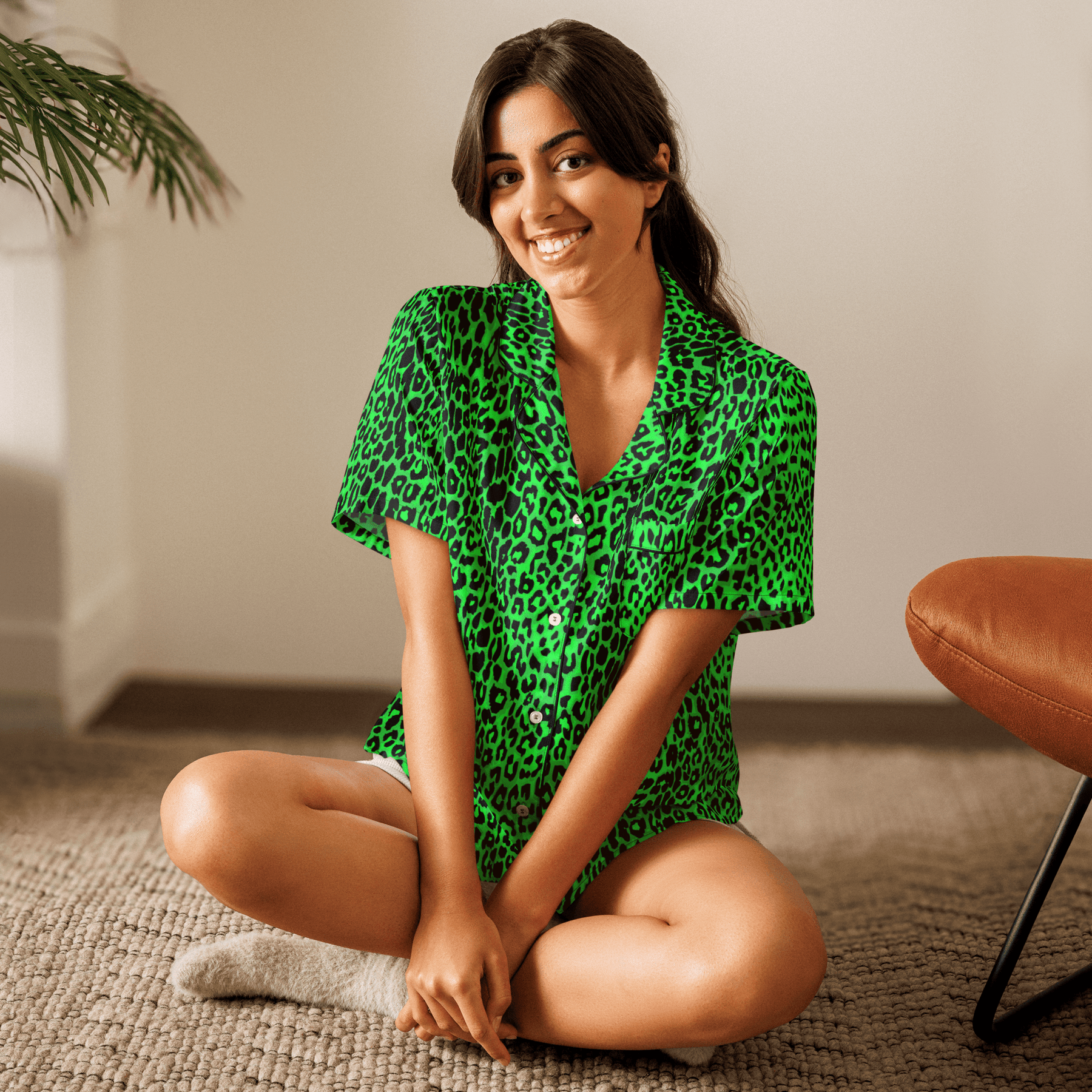 Lime Leopard Silky Pajama Top - Goth Cloth Co.7829852_20964