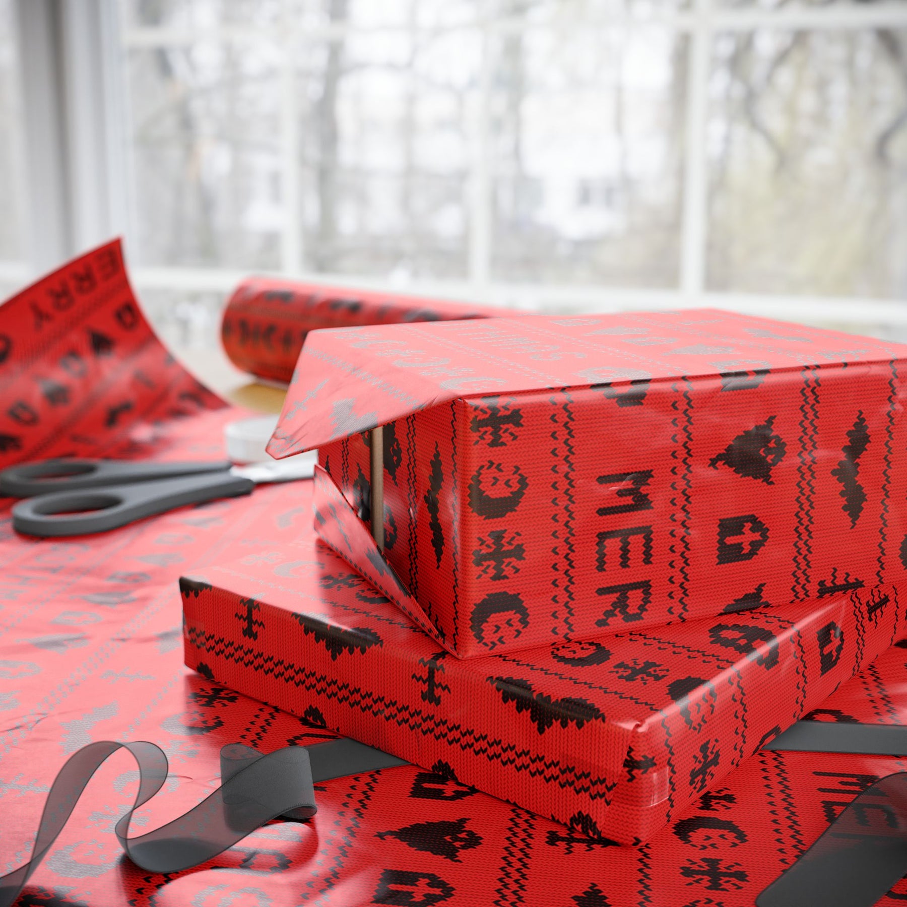 Merry Gothmas Red Spooky Gift Wrap - Goth Cloth Co.Home Decor30002343907502758631