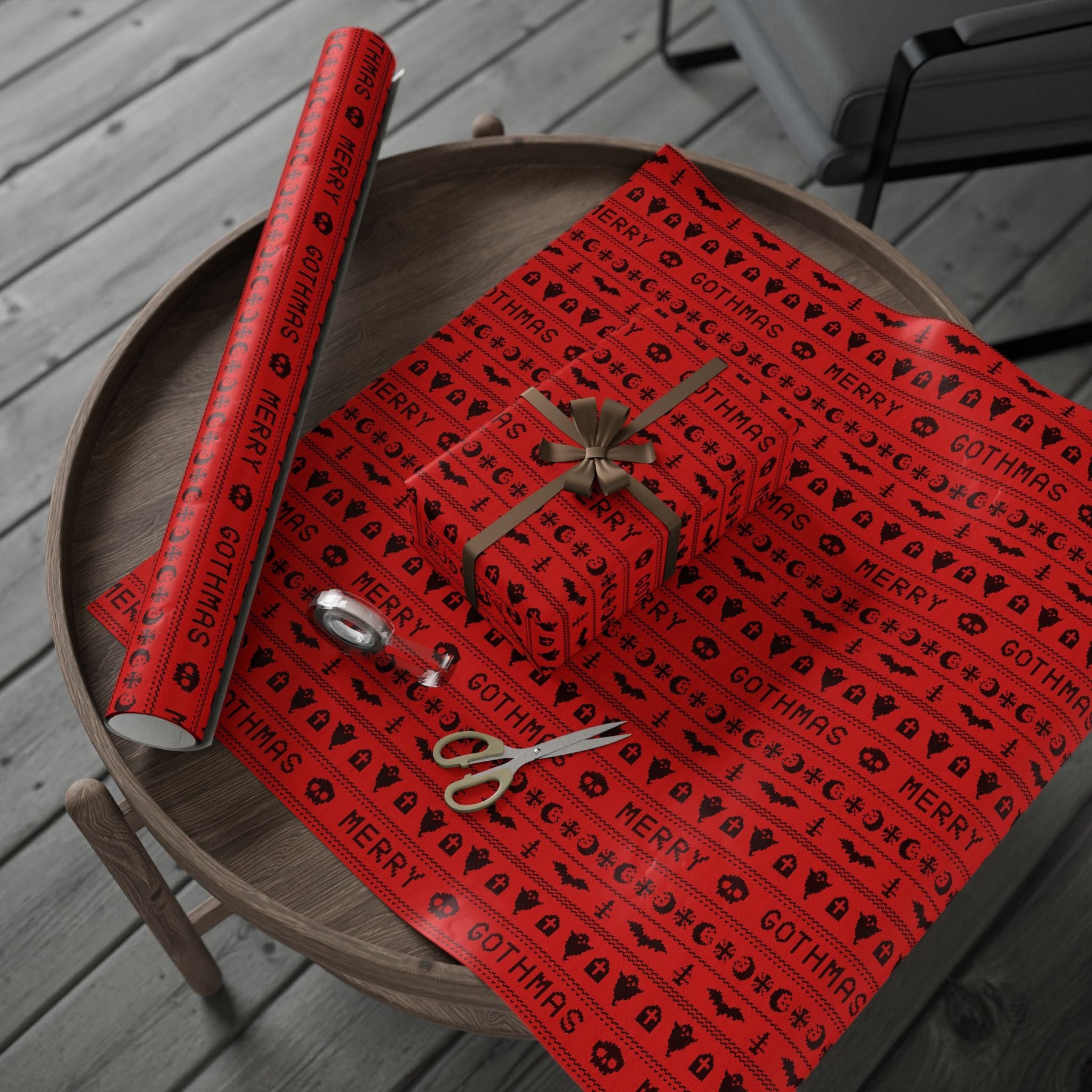 Merry Gothmas Red Spooky Gift Wrap - Goth Cloth Co.Home Decor30002343907502758631