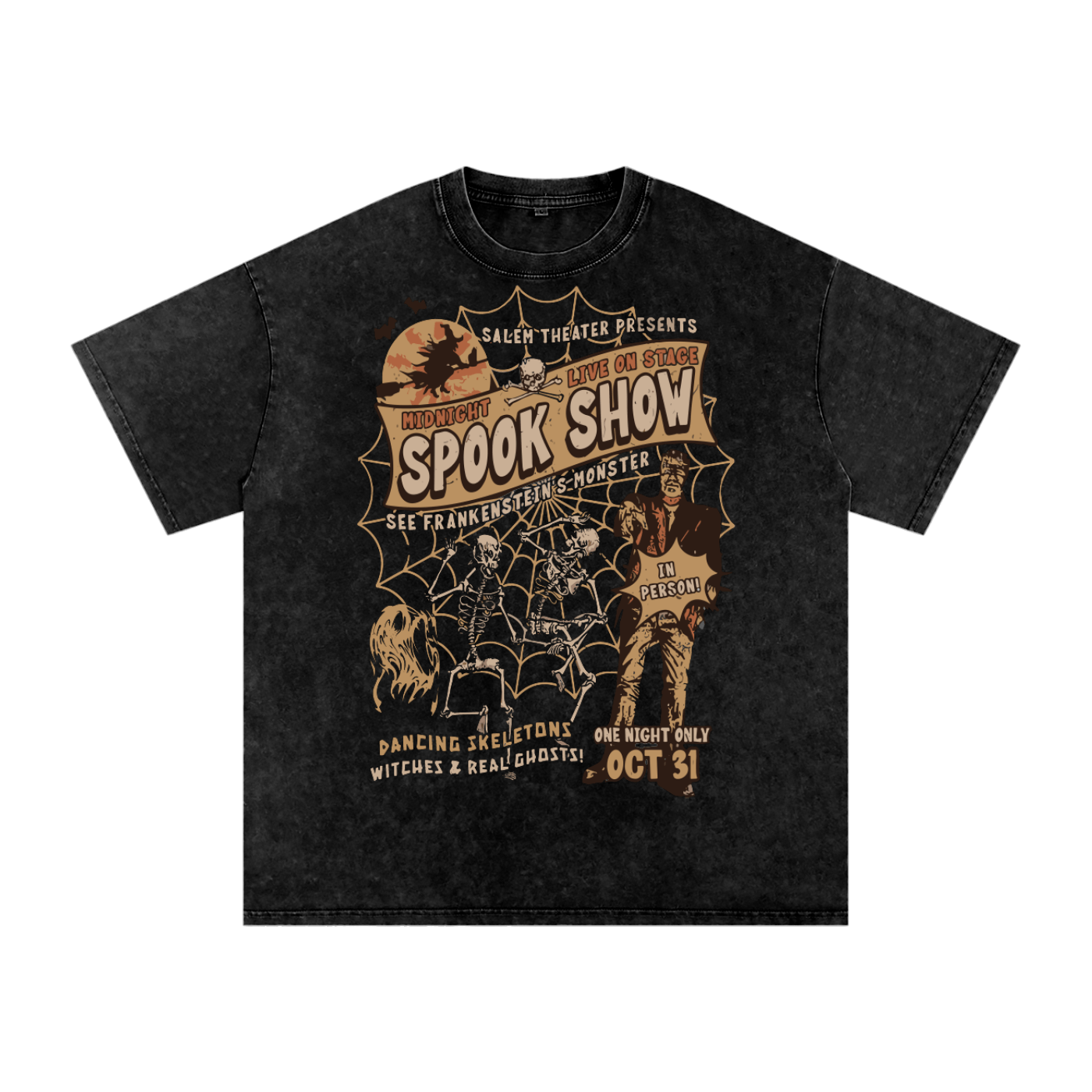 Midnight Spook Show Vintage Halloween Acid Wash T-Shirt - Goth Cloth Co.250806PODPQ0443001