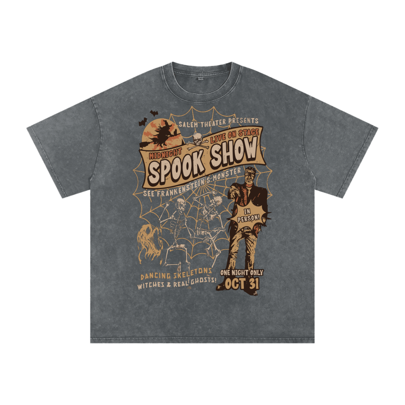 Midnight Spook Show Vintage Halloween Acid Wash T-Shirt - Goth Cloth Co.250806PODPQ0443011