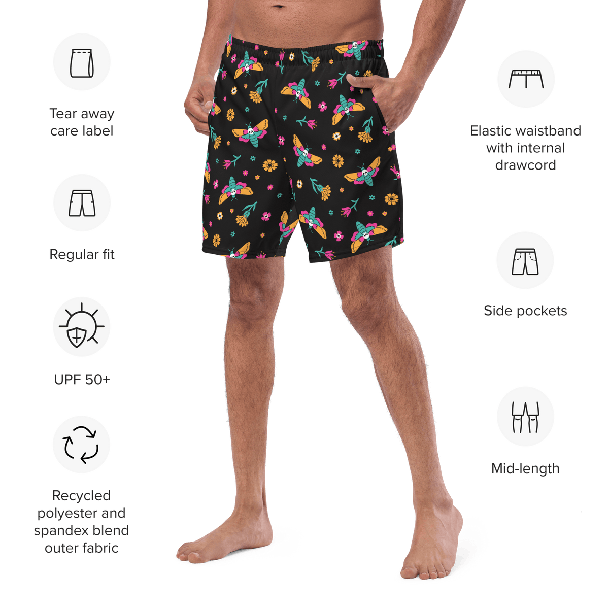 Moth Magic Men's Lined Swim Trunks - Goth Cloth Co.6051836_14636