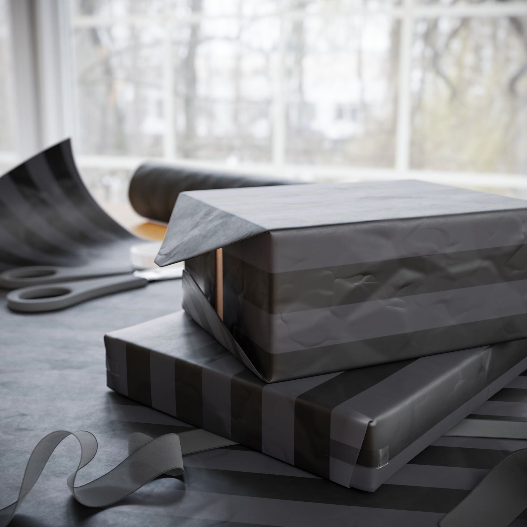 Nevermore Black and Grey Striped Spooky Gift Wrap - Goth Cloth Co.Home Decor20841047513376136475