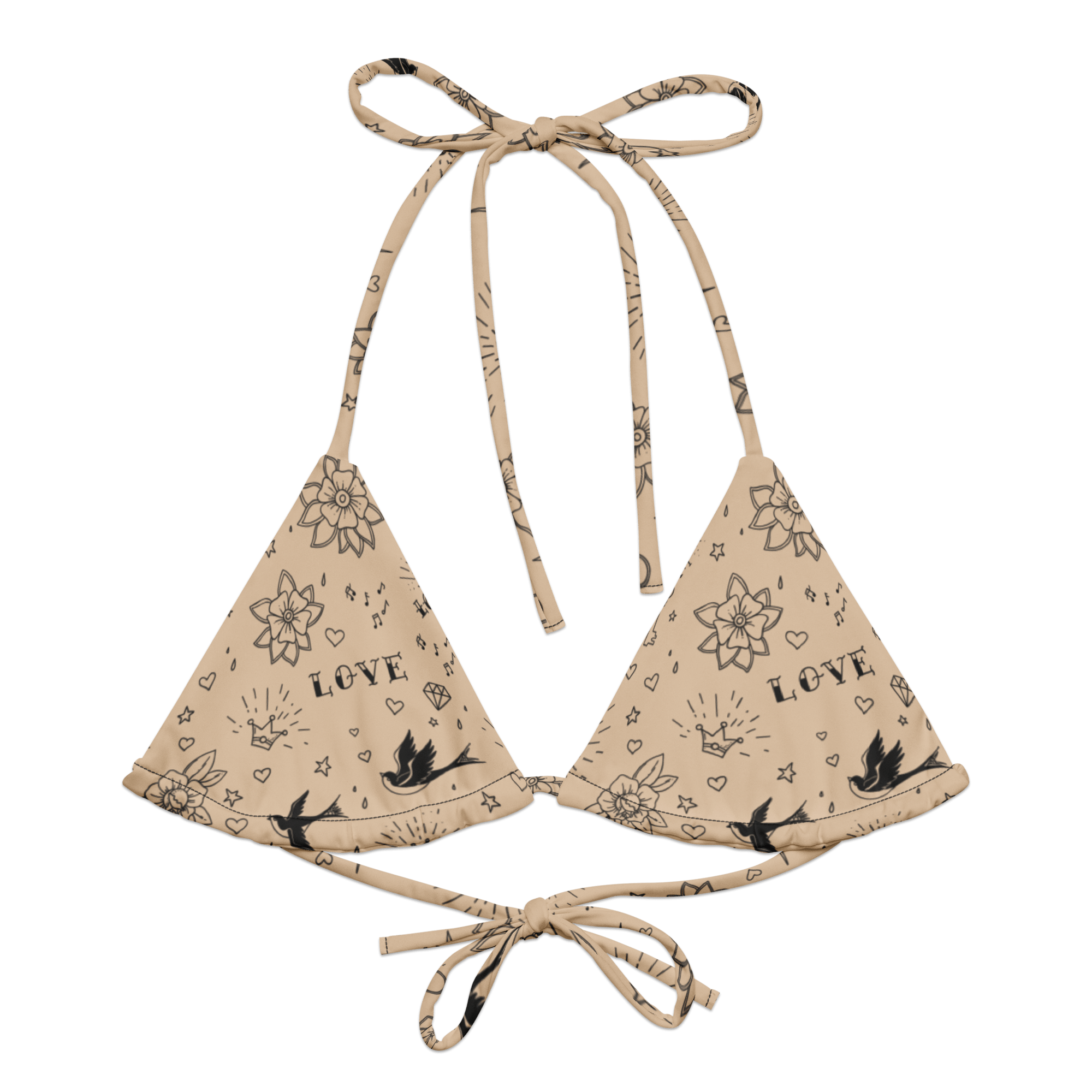 Gothic Nude Tattoo Print String Bikini Top Goth Cloth Co.