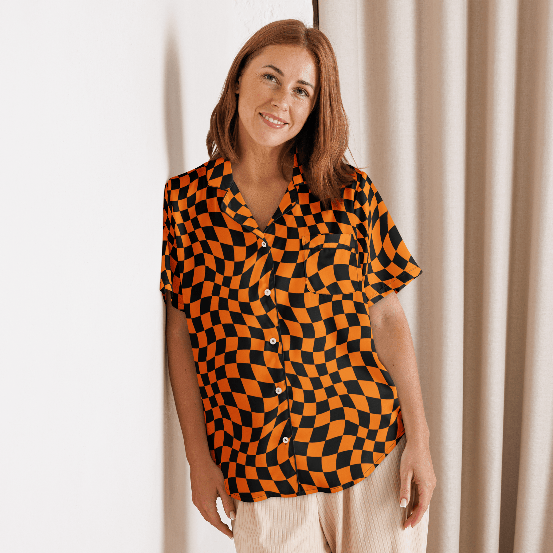 October Tiles Checkered Silky Pajama Top - Goth Cloth Co.1664407_20964