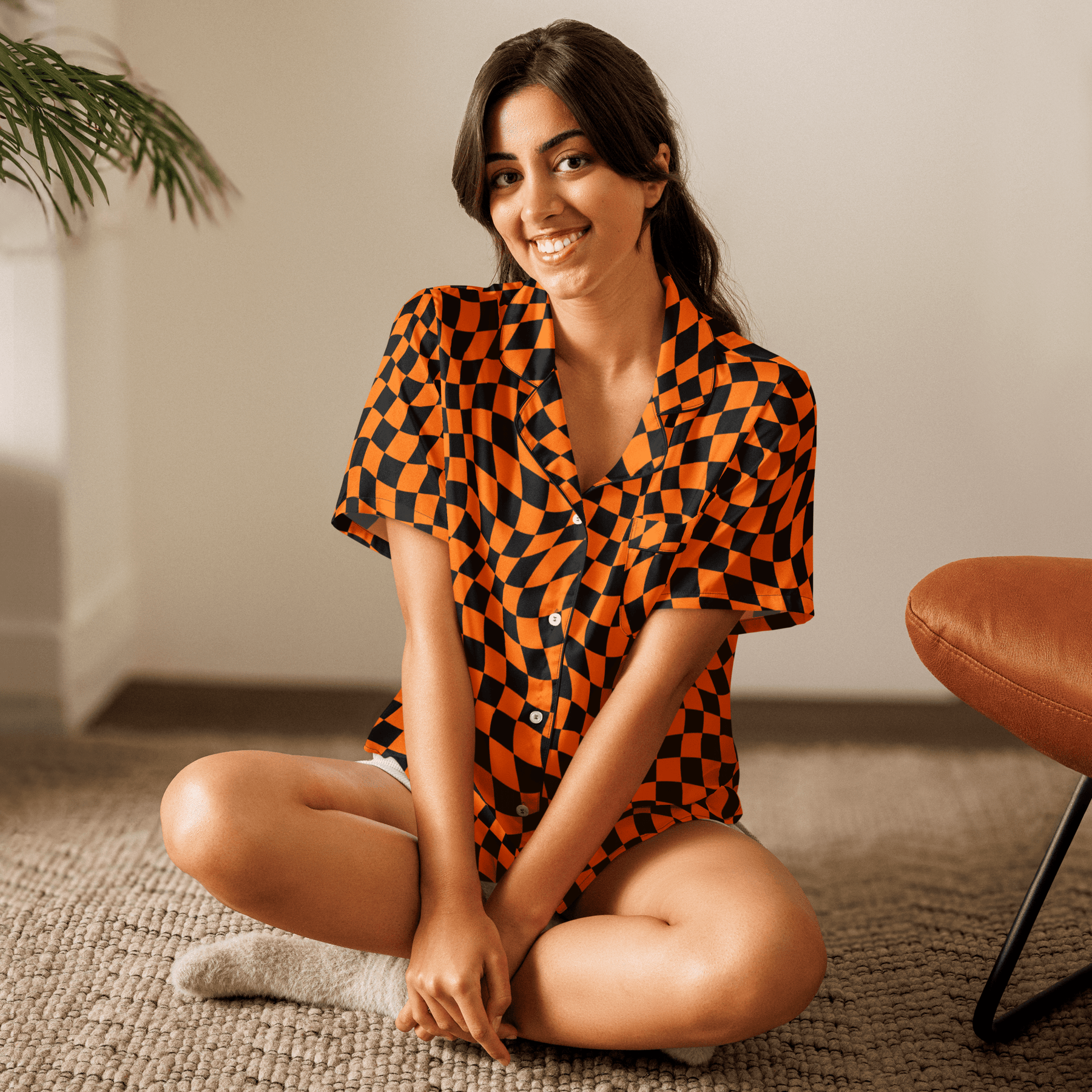 October Tiles Checkered Silky Pajama Top - Goth Cloth Co.1664407_20964