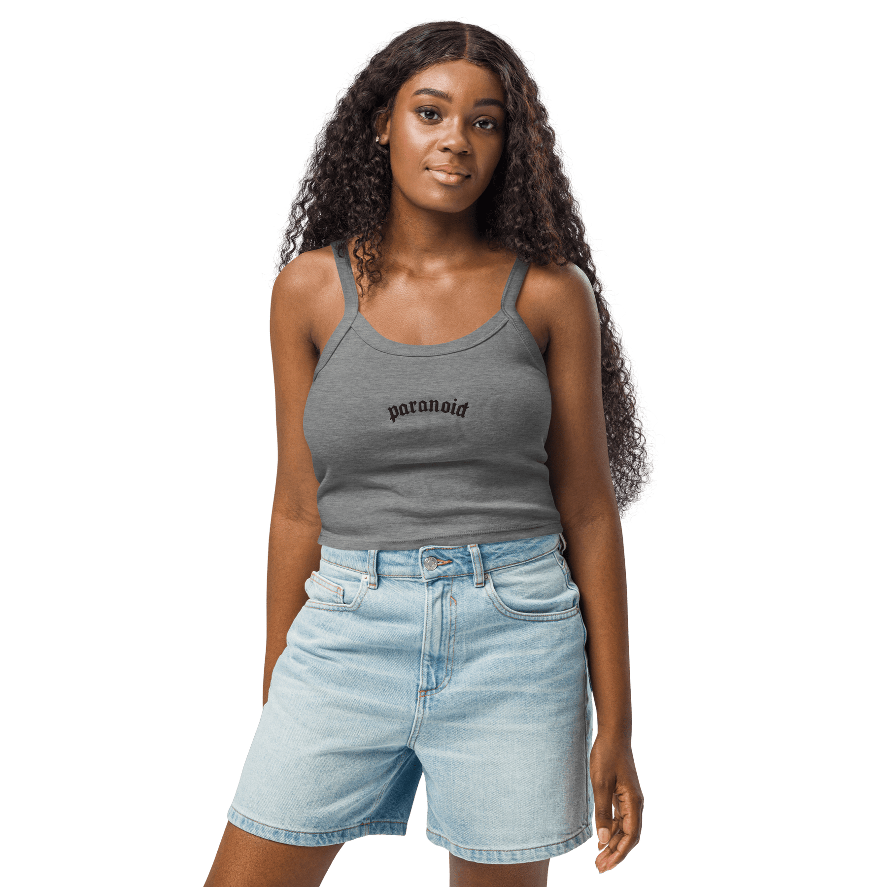Paranoid Embroidered Ribbed Cropped Tank Top - Goth Cloth Co.8458250_20130