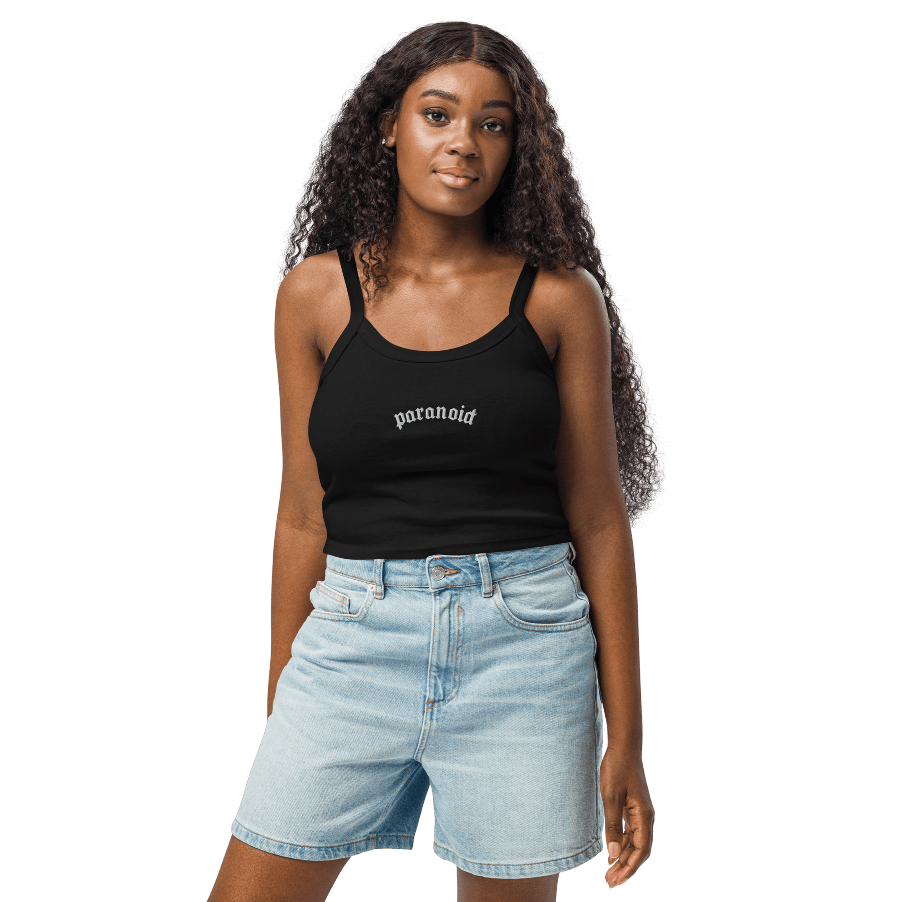 Paranoid Embroidered Ribbed Cropped Tank Top - Goth Cloth Co.8458250_20130