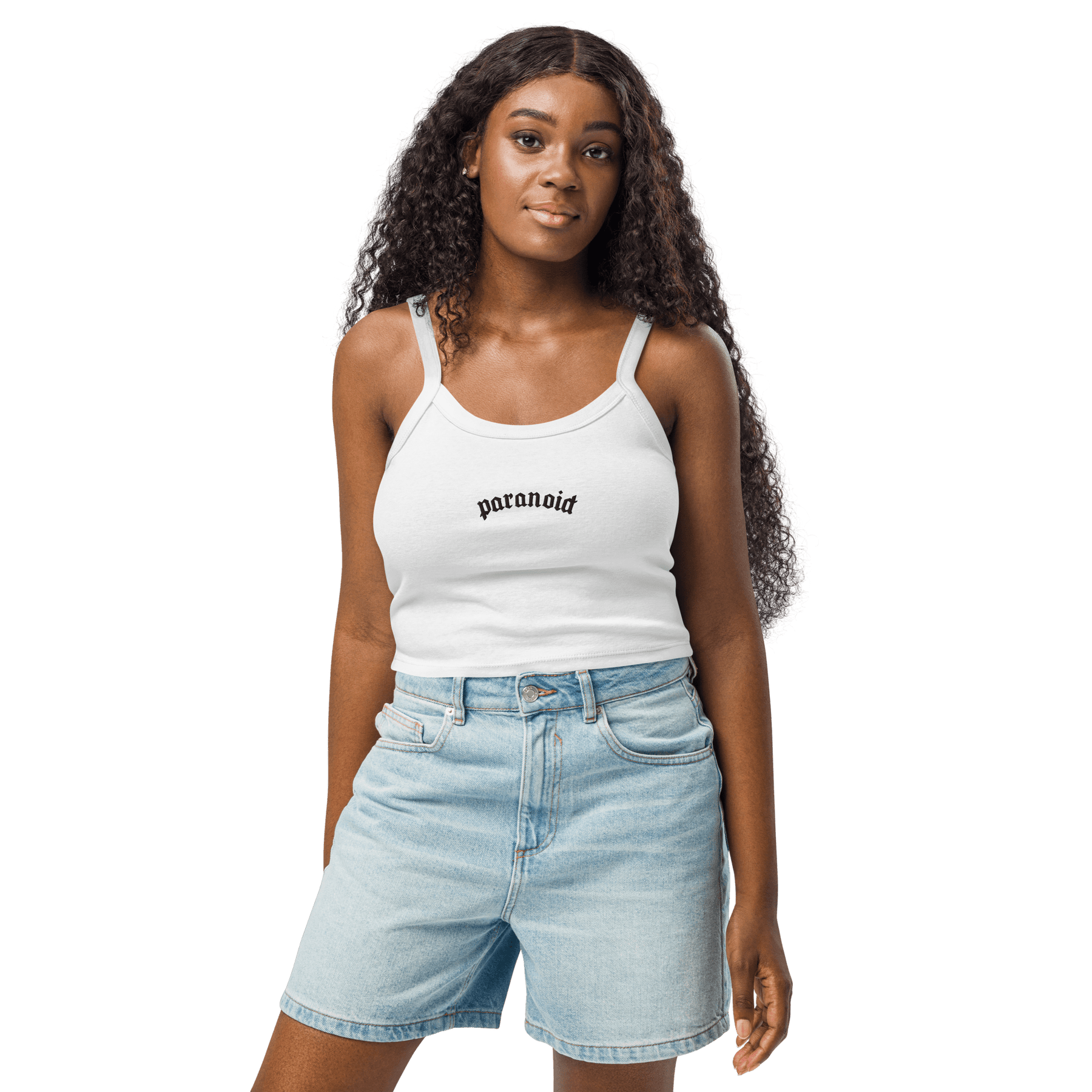 Paranoid Embroidered Ribbed Cropped Tank Top - Goth Cloth Co.8458250_20130