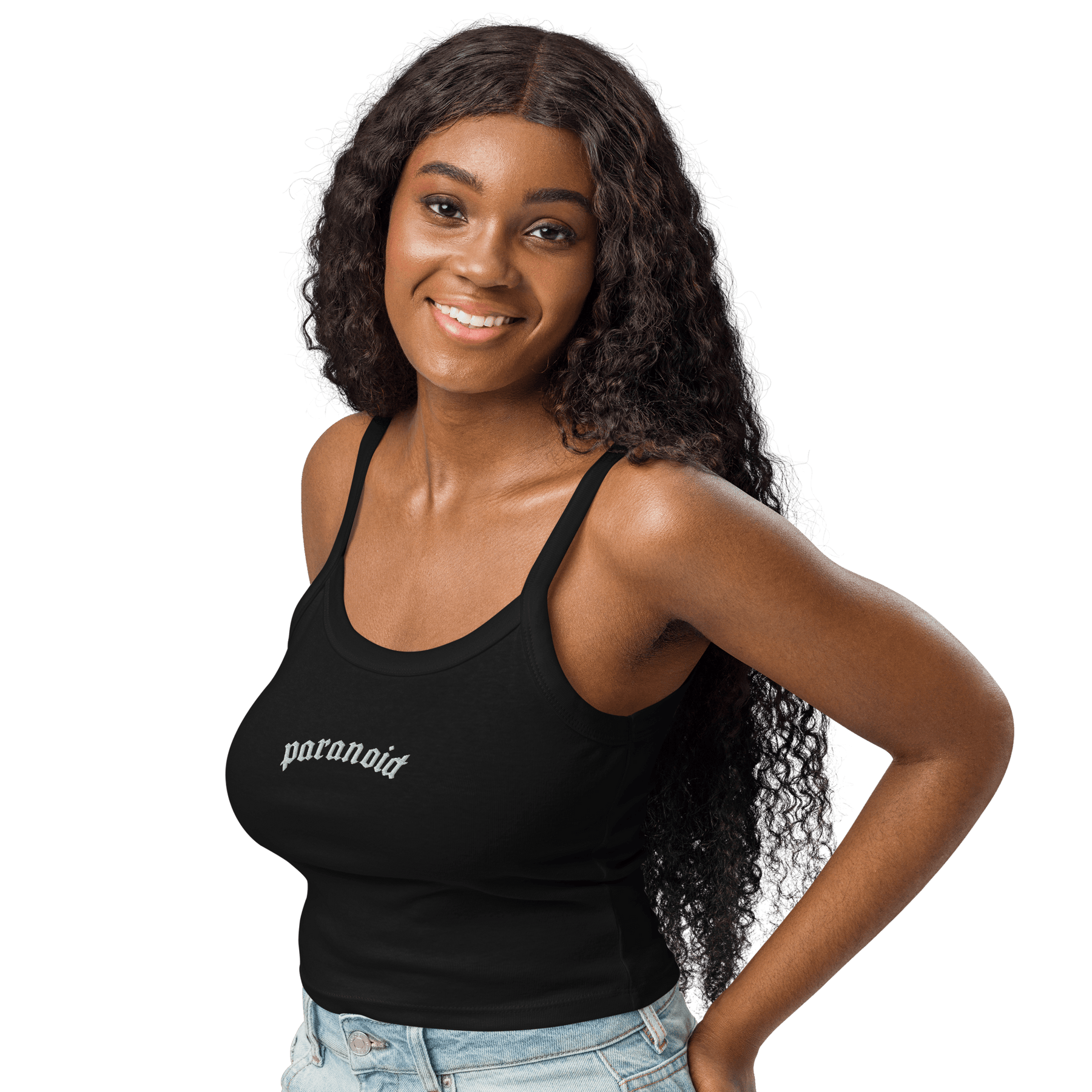 Paranoid Embroidered Ribbed Cropped Tank Top - Goth Cloth Co.8458250_20130