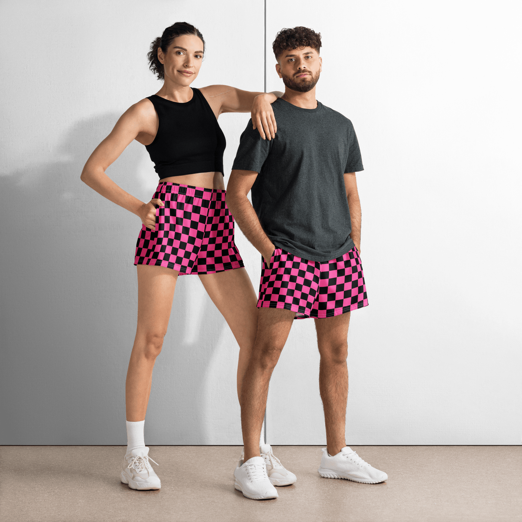 Pink Checkered Unisex Unlined Swim Trunks - Goth Cloth Co.4140229_9804