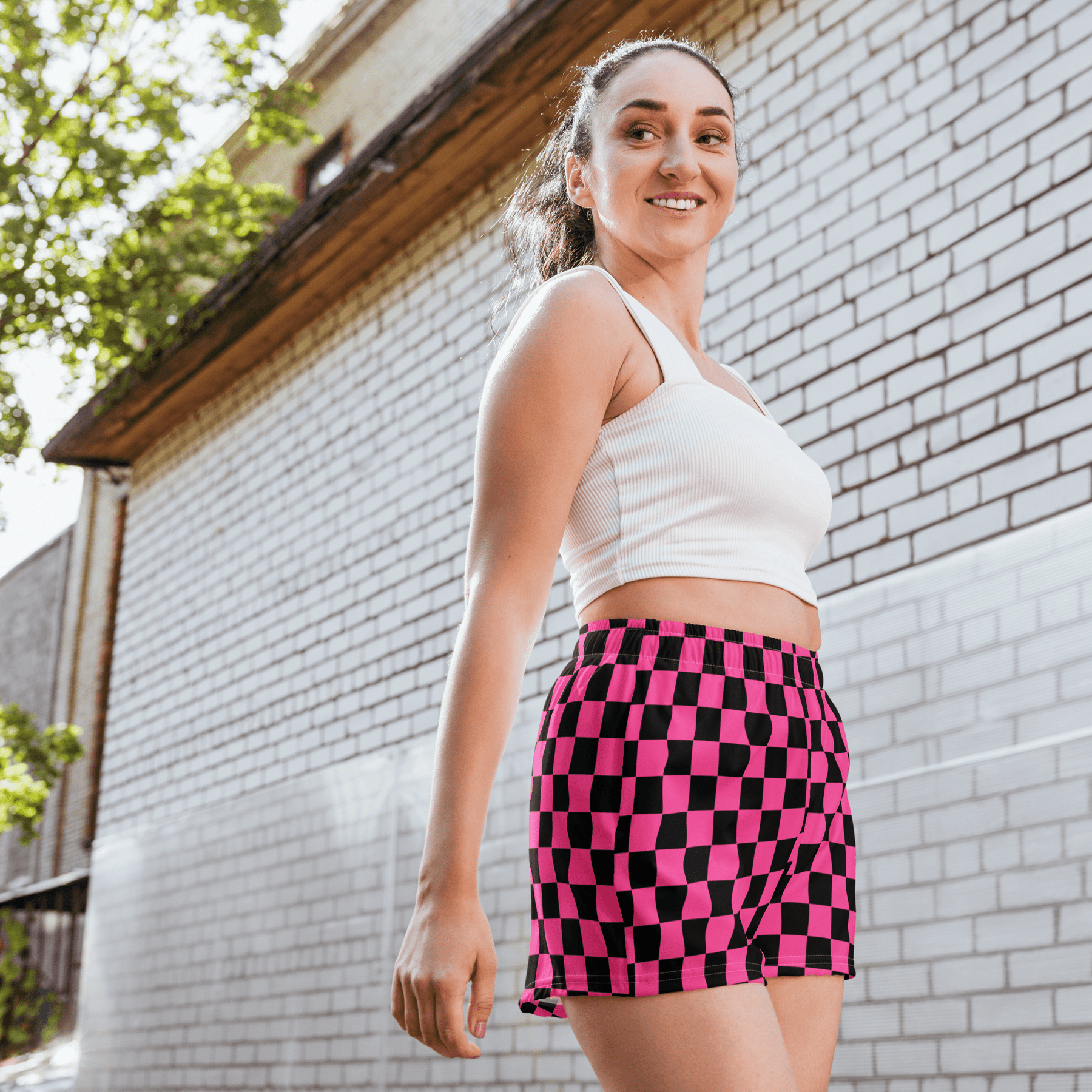 Pink Checkered Unisex Unlined Swim Trunks - Goth Cloth Co.4140229_9804