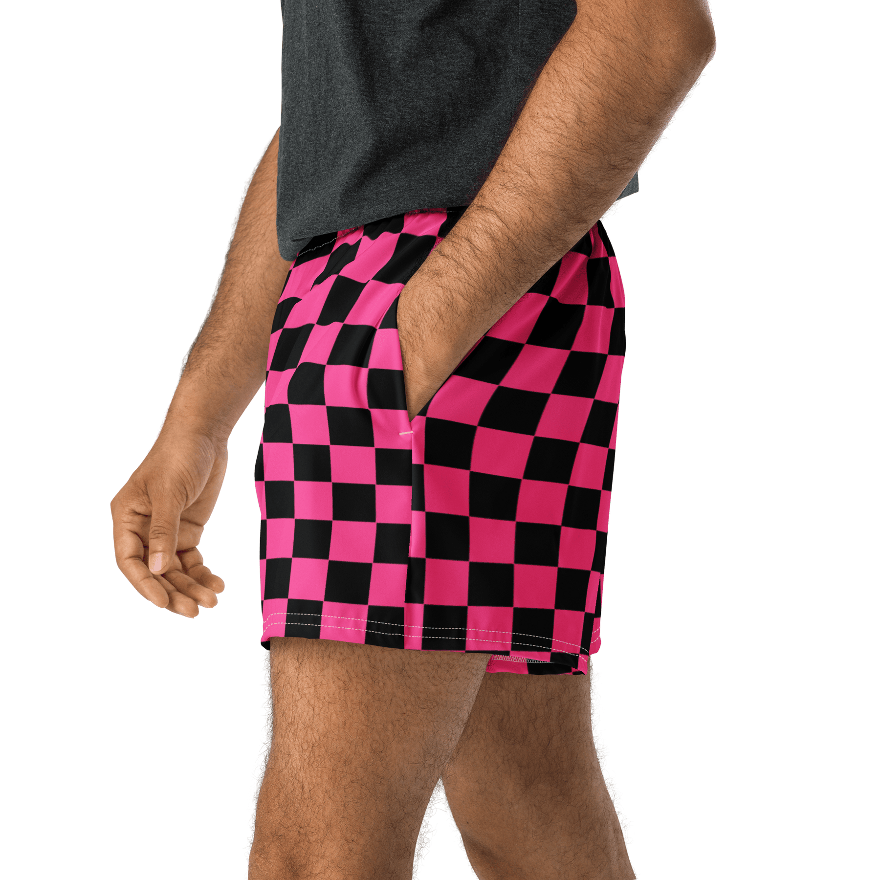 Pink Checkered Unisex Unlined Swim Trunks - Goth Cloth Co.4140229_9804