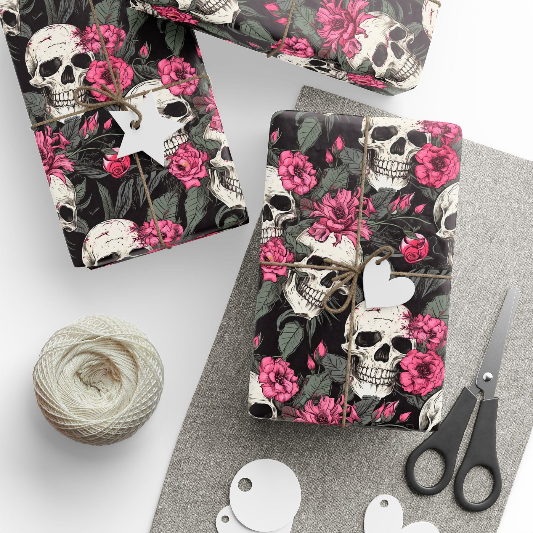 Pink Flowers and Skulls Gift Wrap - Goth Cloth Co.Home Decor25802296462209928532