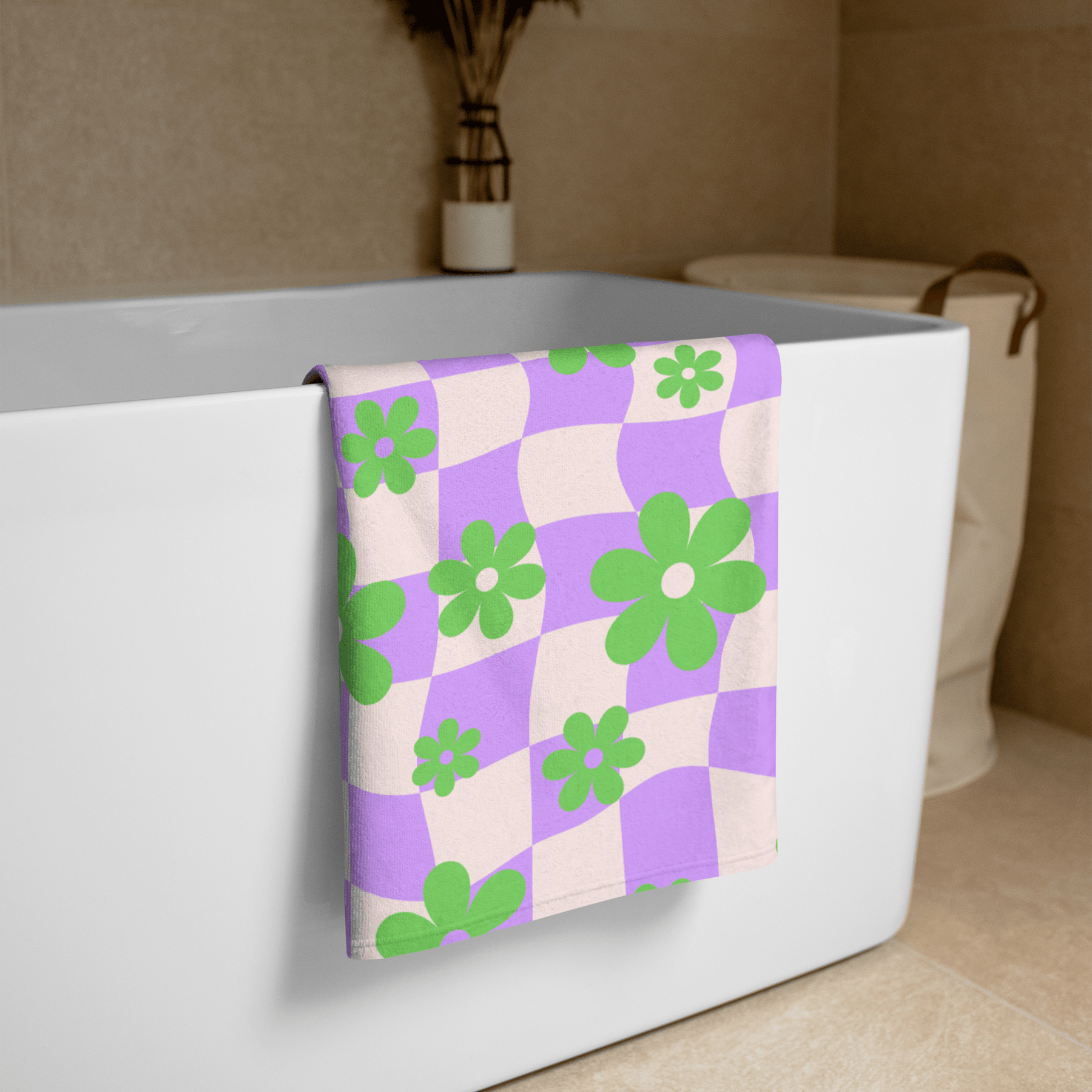 Retro Flowers Checkered Beach Towel - Goth Cloth Co.7554502_8874