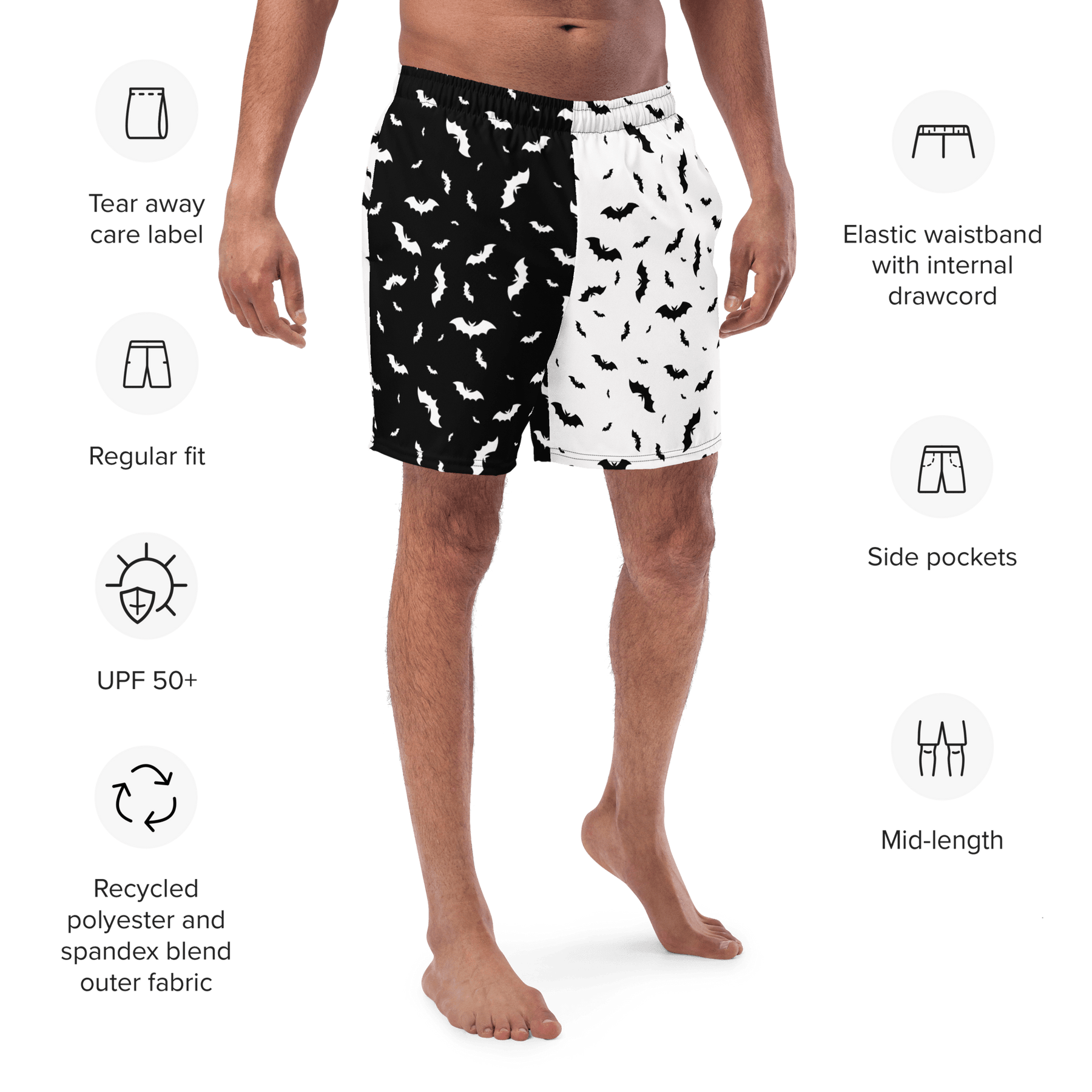 Seeing Double Split Bats Men's Lined Swim Trunks - Goth Cloth Co.7021657_14636