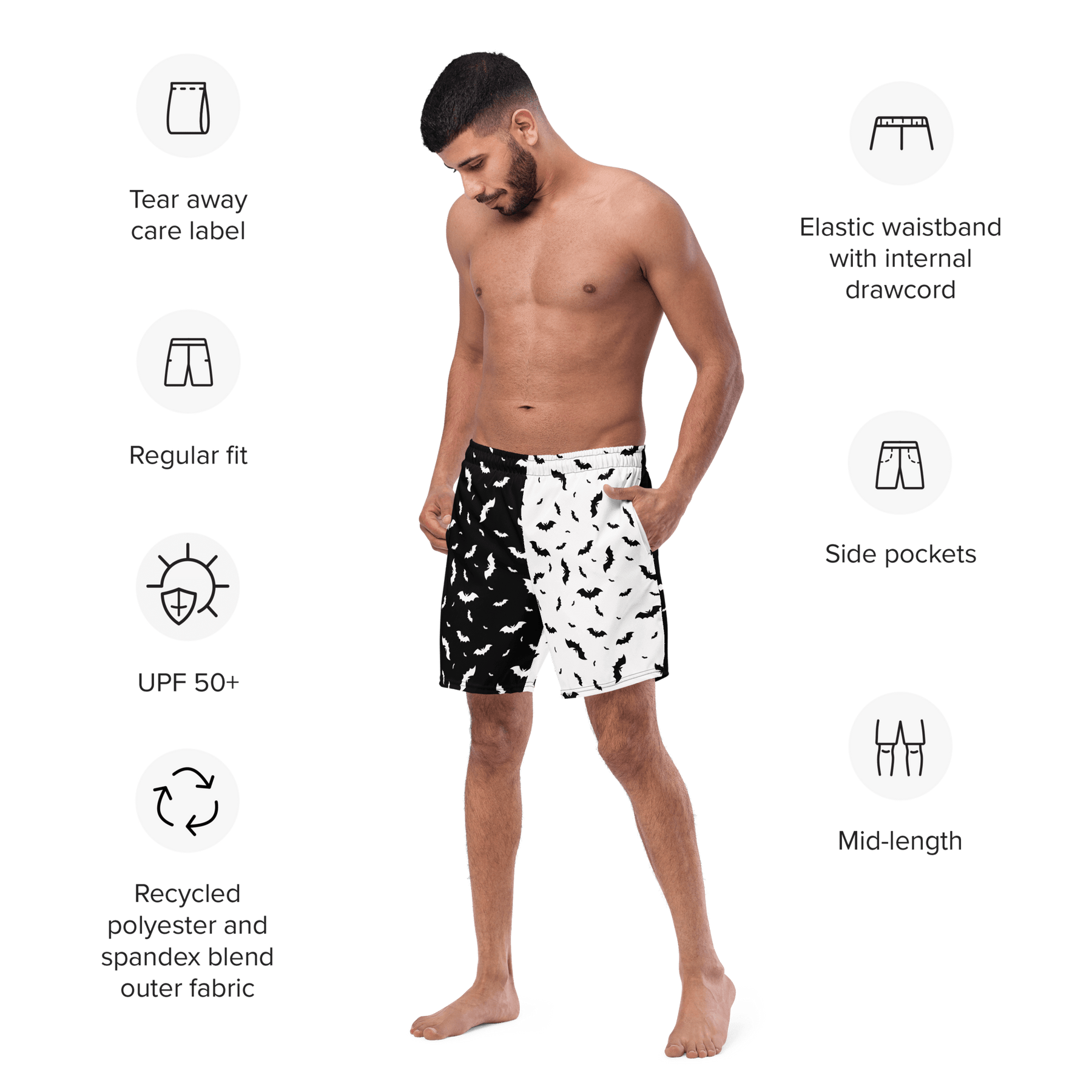 Seeing Double Split Bats Men's Lined Swim Trunks - Goth Cloth Co.7021657_14636