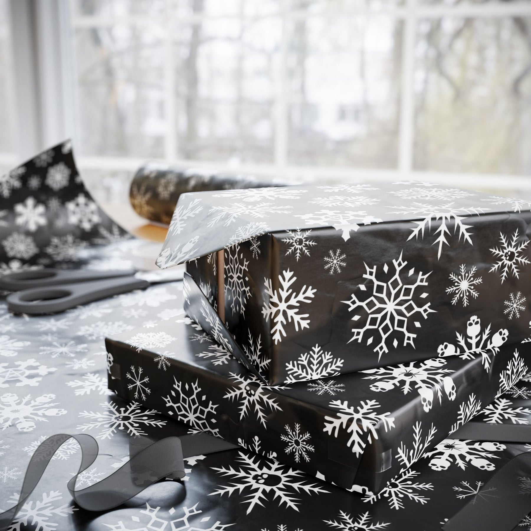 Skulldrift Snowflake Gift Wrap - Goth Cloth Co.Home Decor33472723716832694247