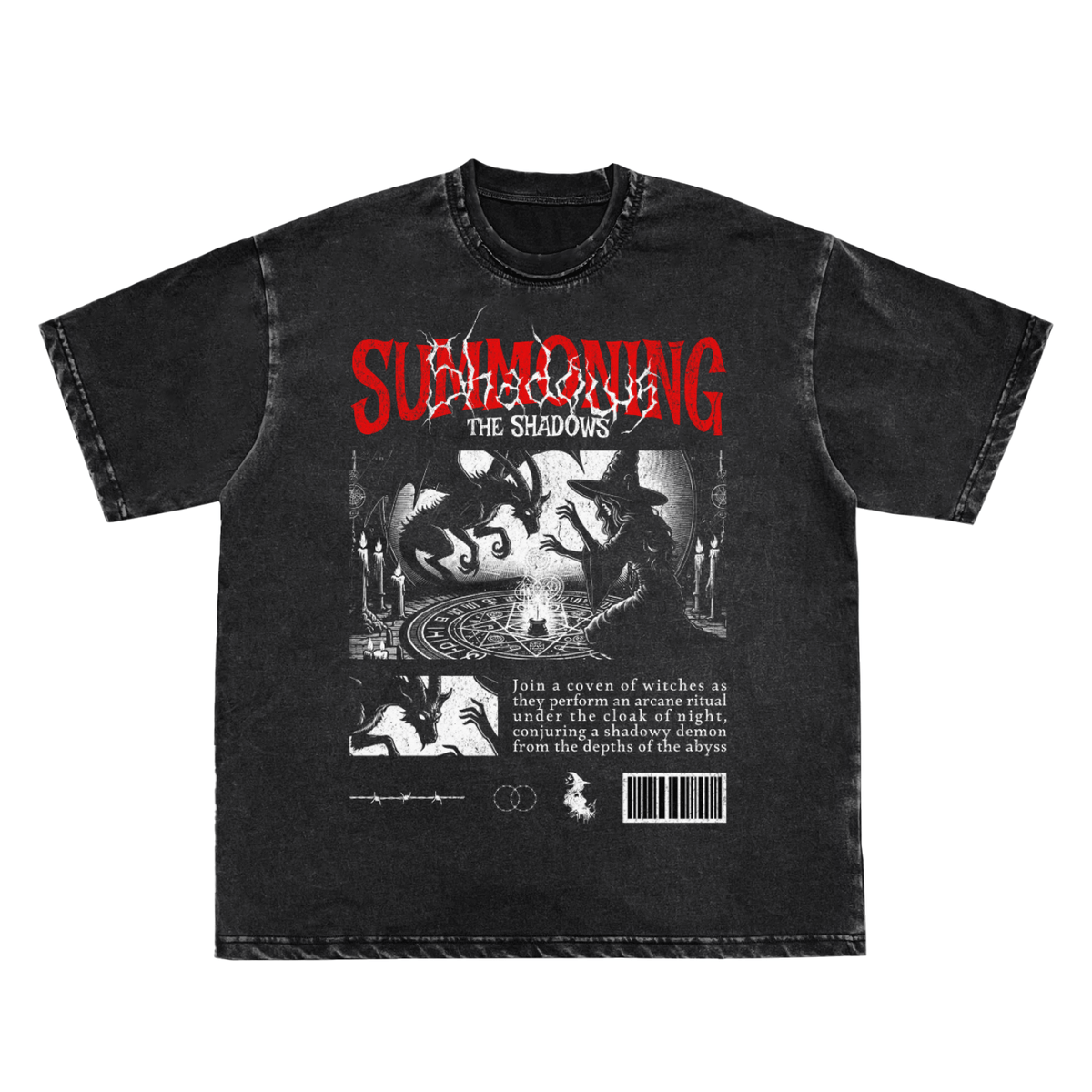 Summoning Shadows Edge Frayed Vintage Washed Tee - Goth Cloth Co.250410PODPQ0077#001