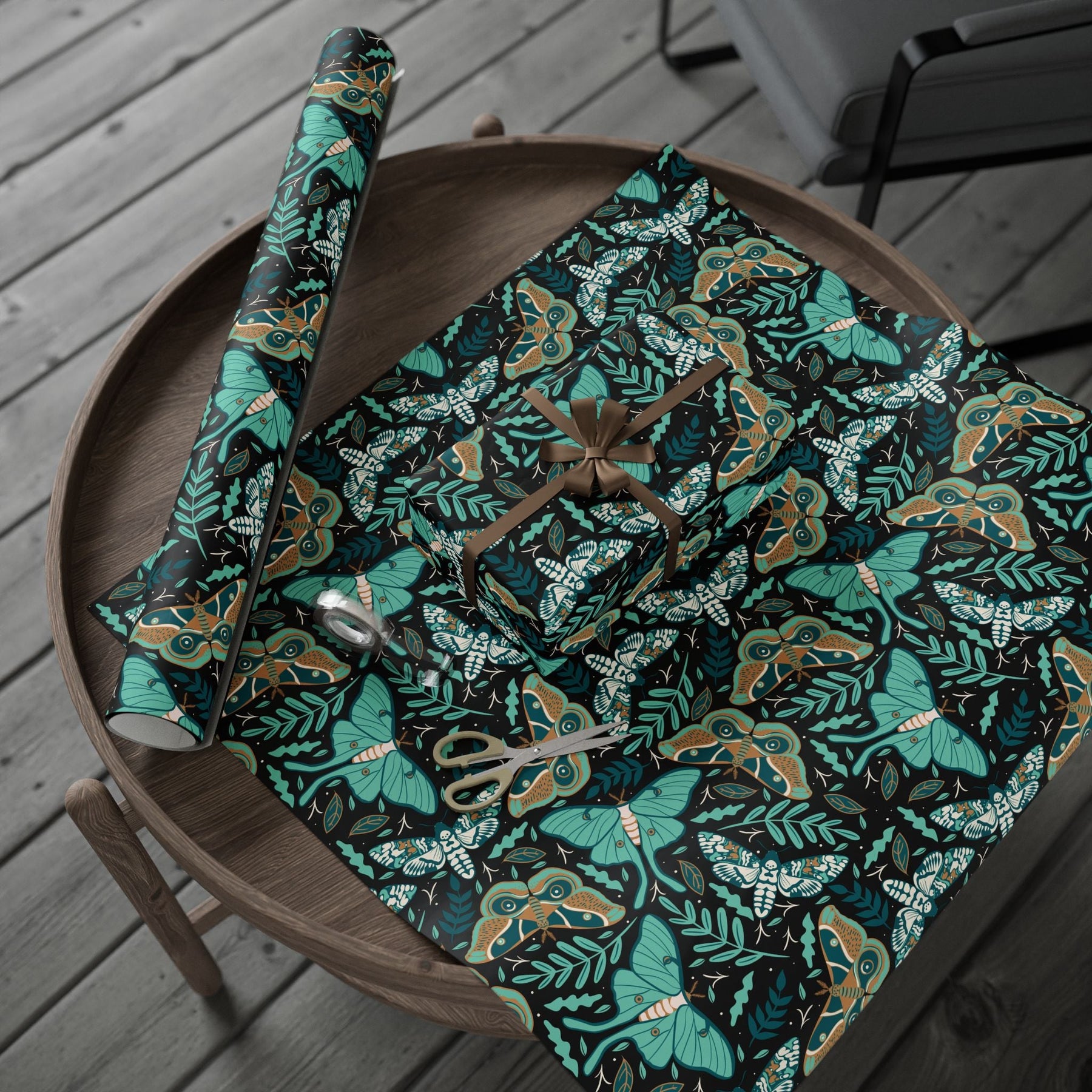Teal Death Moth Spooky Gift Wrap - Goth Cloth Co.Home Decor14156410968326879203