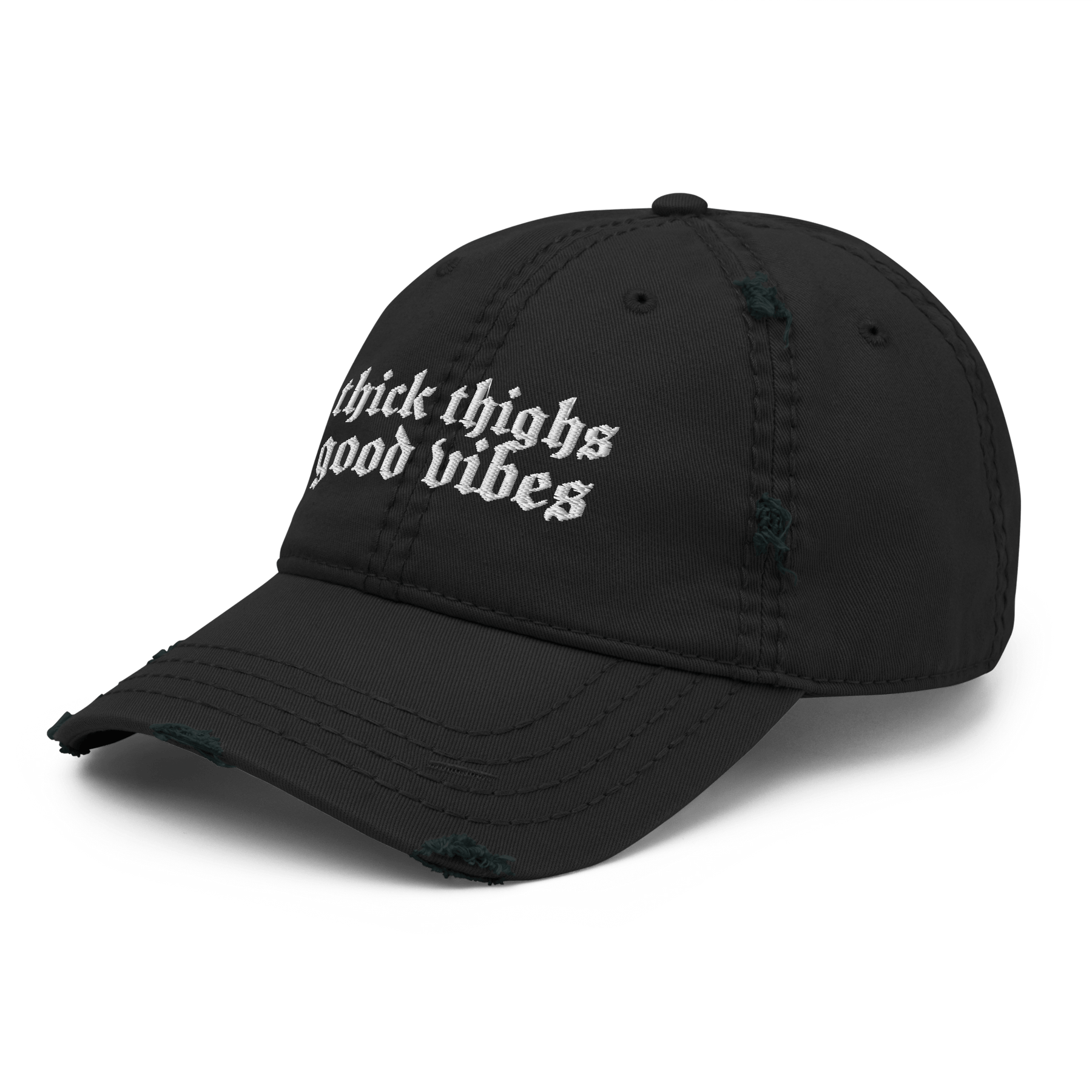Thick Thighs, Good Vibes Distressed Dad Hat - Goth Cloth Co.2178615_10990