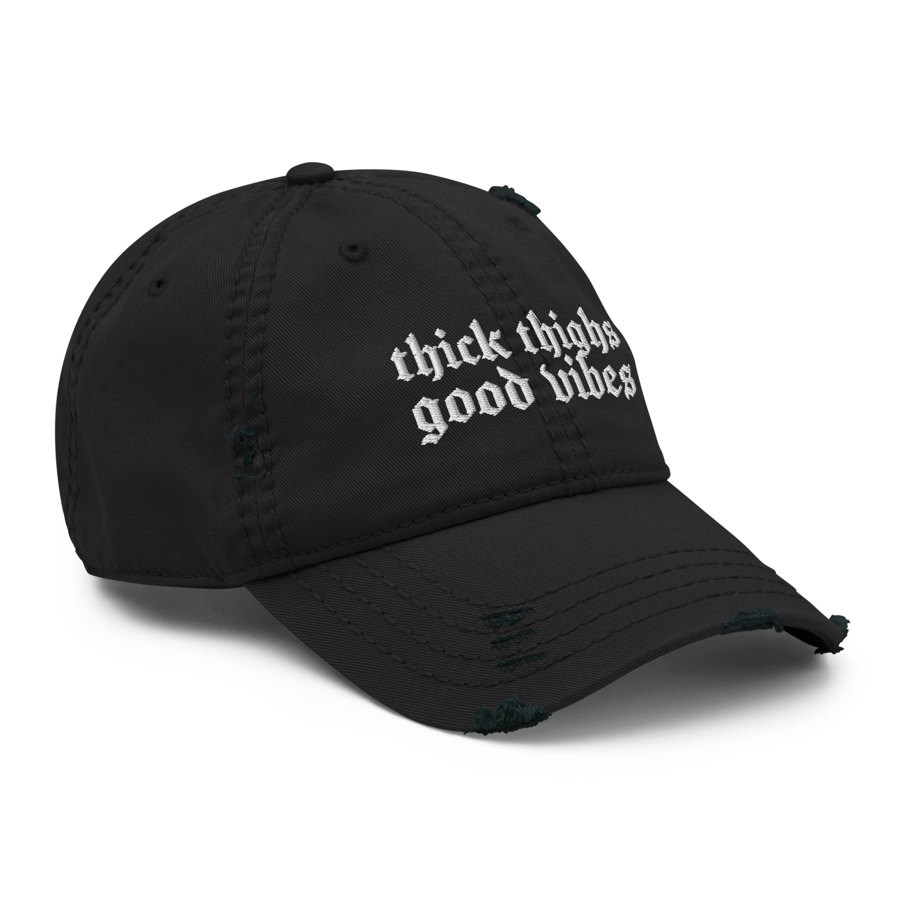 Thick Thighs, Good Vibes Distressed Dad Hat - Goth Cloth Co.2178615_10990