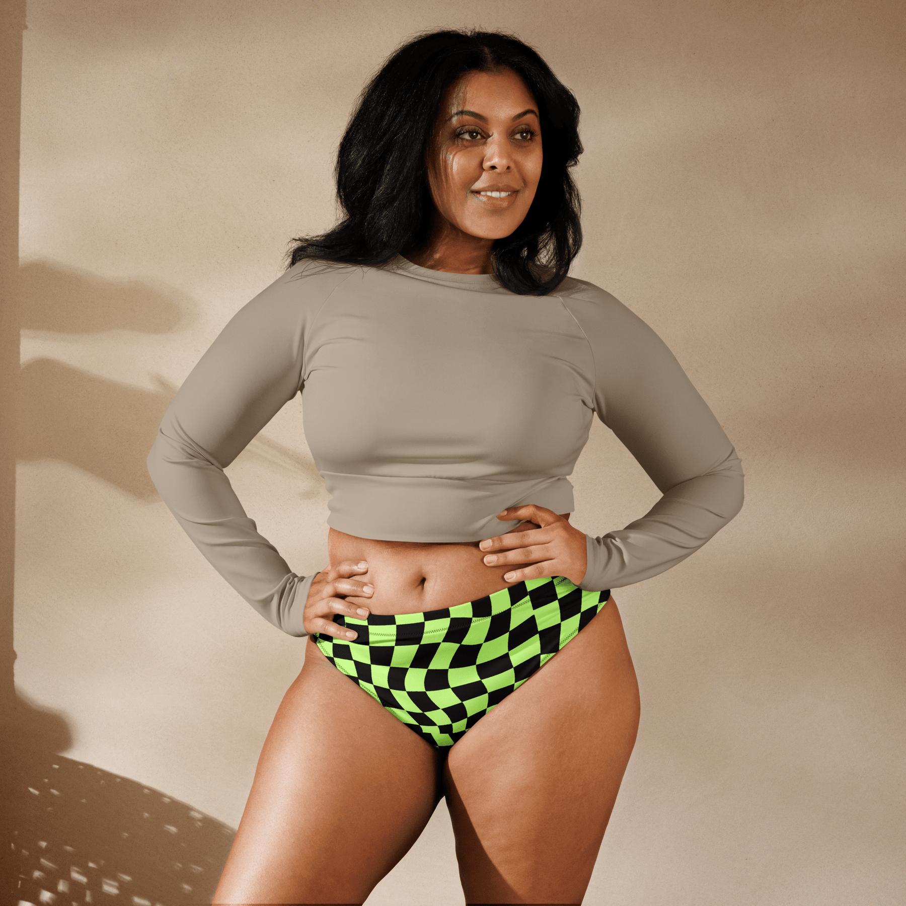 Toxic Tiles Checkerboard High - Waisted Sport Bikini Bottoms - Goth Cloth Co.2748922_12042