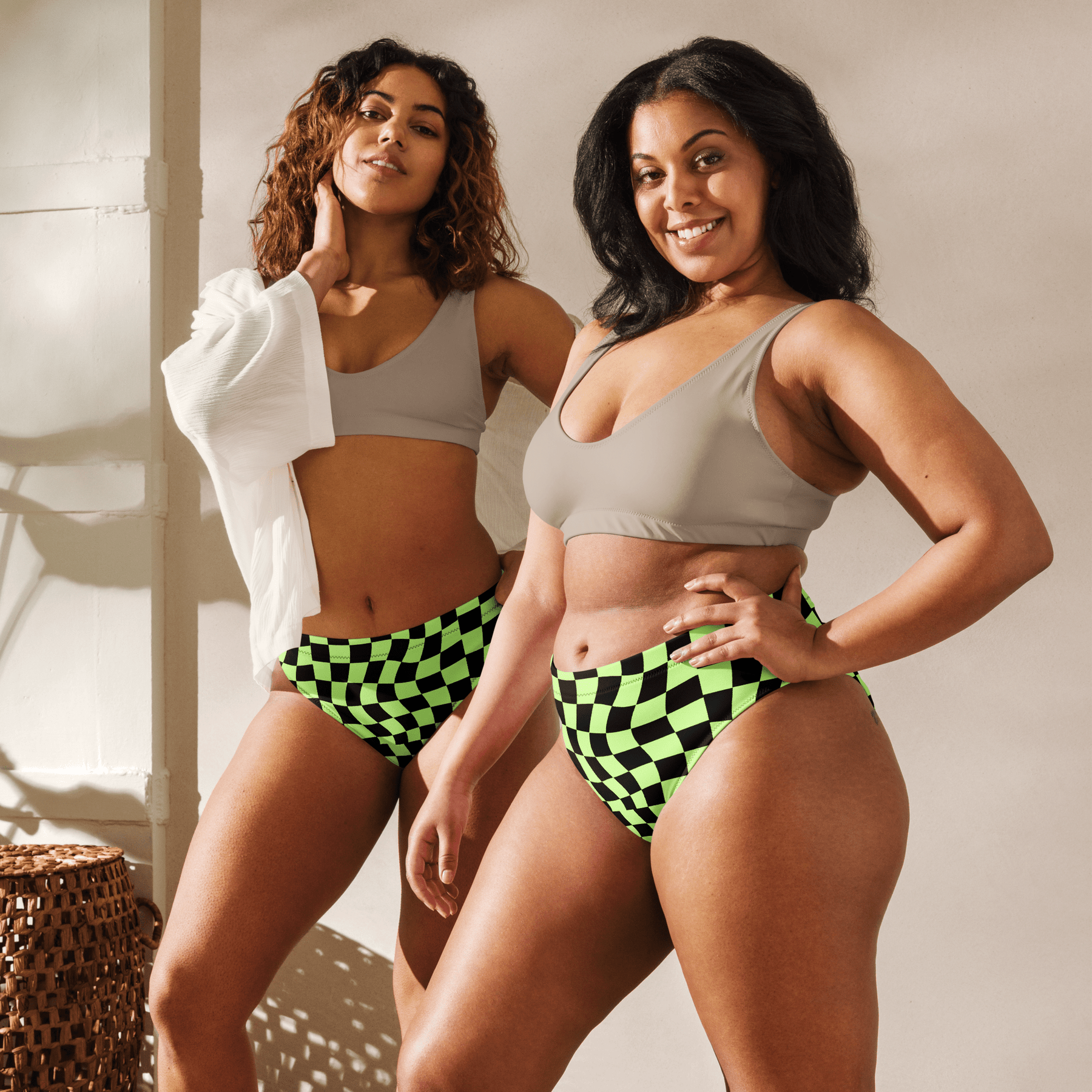 Toxic Tiles Checkerboard High - Waisted Sport Bikini Bottoms - Goth Cloth Co.2748922_12042