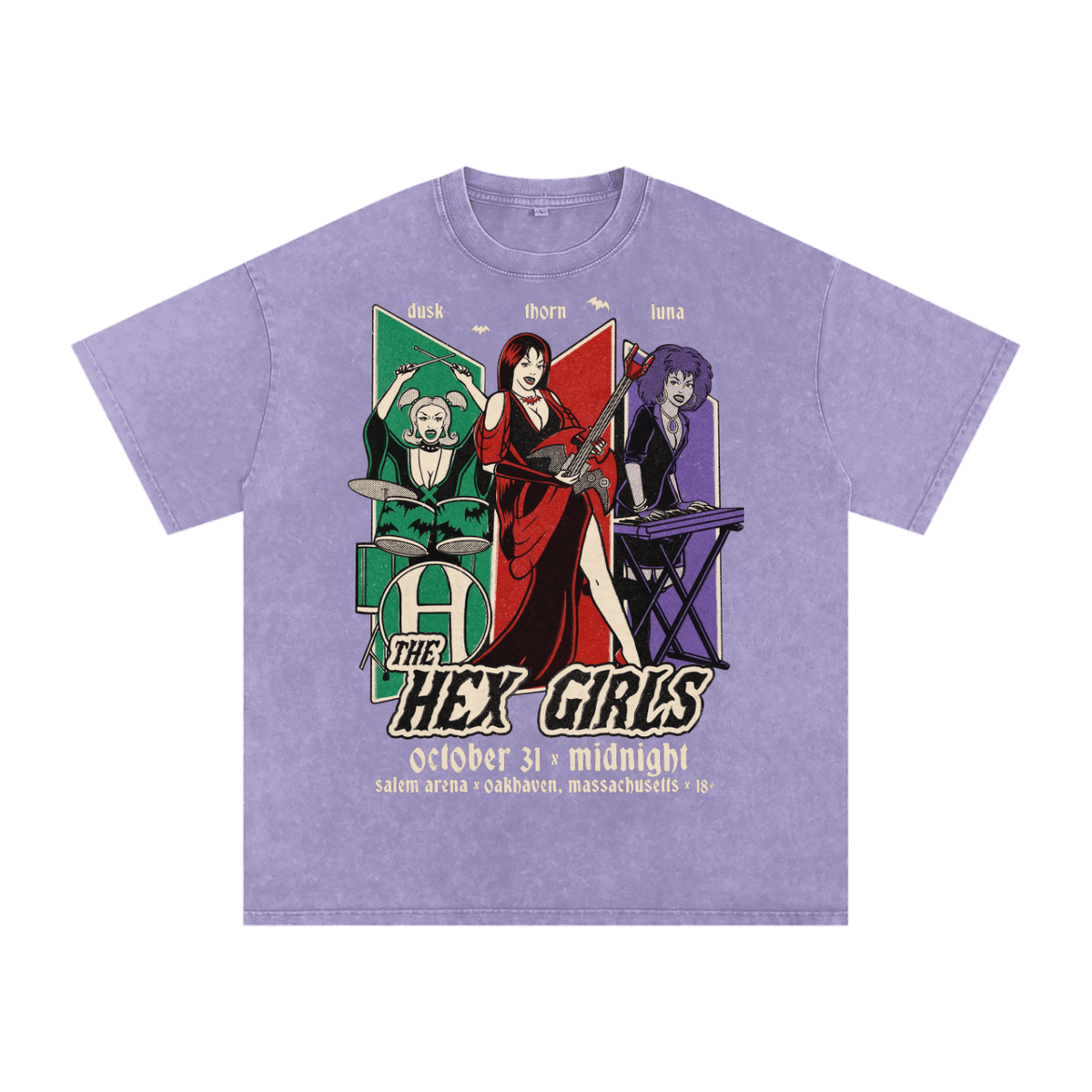 Vintage Hex Girls Acid Wash Oversized Tee - Goth Cloth Co.250627PODPQ0497006