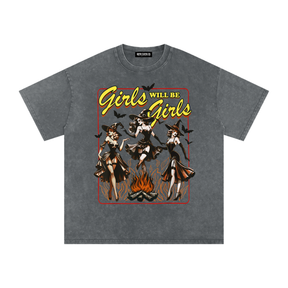 Girls Will Be Girls Witches Acid Wash Oversized T-Shirt