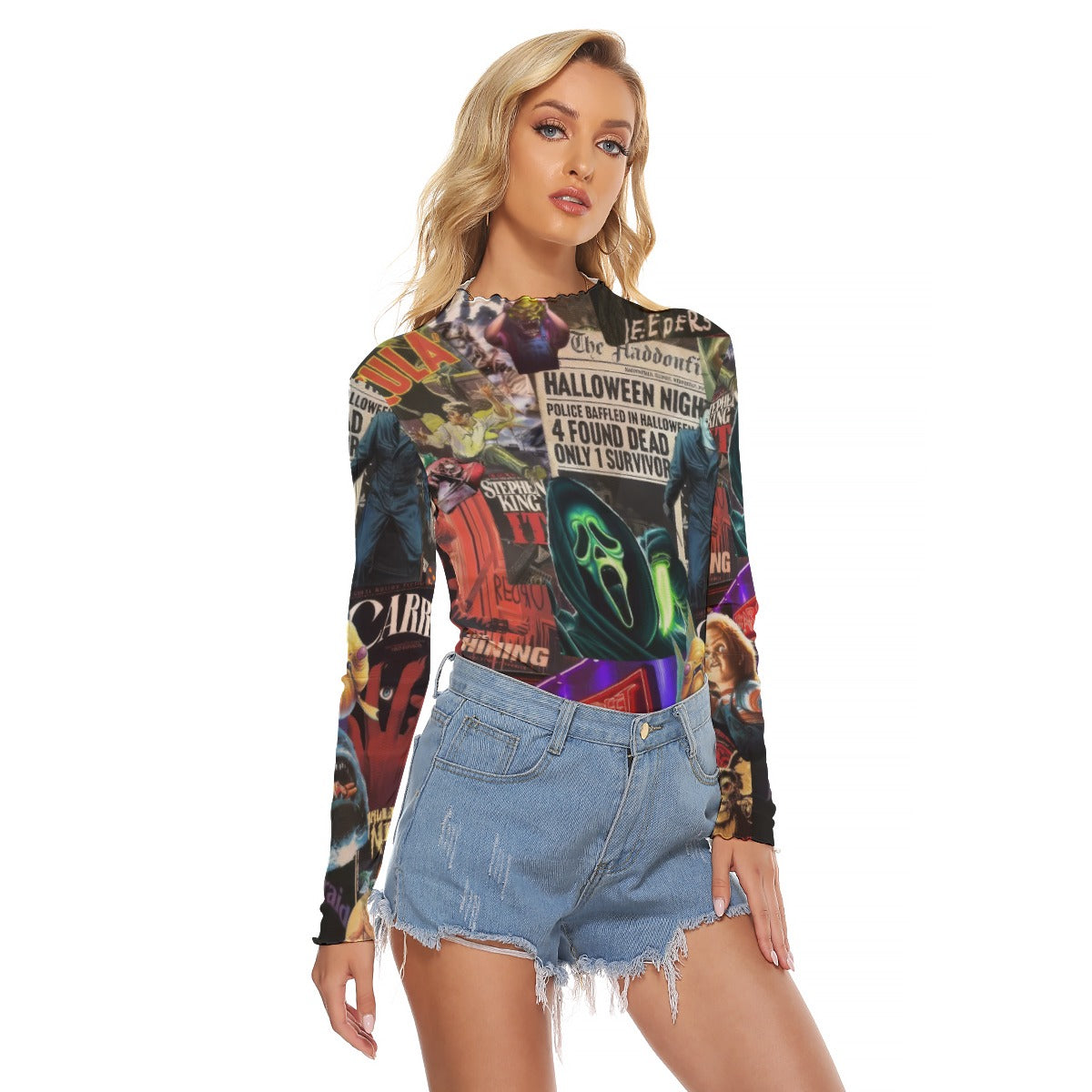 Hollywood Horrors Women's Long Sleeve Mesh Top