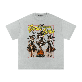 Girls Will Be Girls Witches Acid Wash Oversized T-Shirt