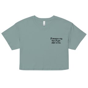 I Wanna Cry Embroidered Crop Top