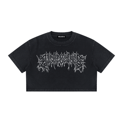 Big Feelings Metal Font Mineral Wash Crop Top - Goth Cloth Co.260716PODAA1684001