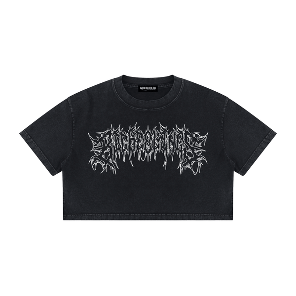 Big Feelings Metal Font Mineral Wash Crop Top - Goth Cloth Co.260716PODAA1684001