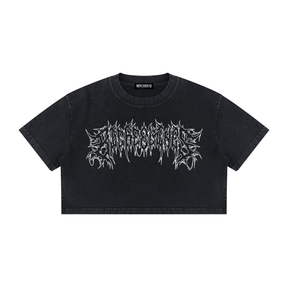 Big Feelings Metal Font Mineral Wash Crop Top - Goth Cloth Co.260716PODAA1684001