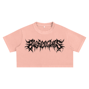 Big Feelings Metal Font Snow Washed Crop Top