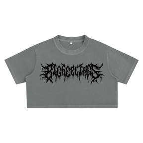 Big Feelings Metal Font Snow Washed Crop Top